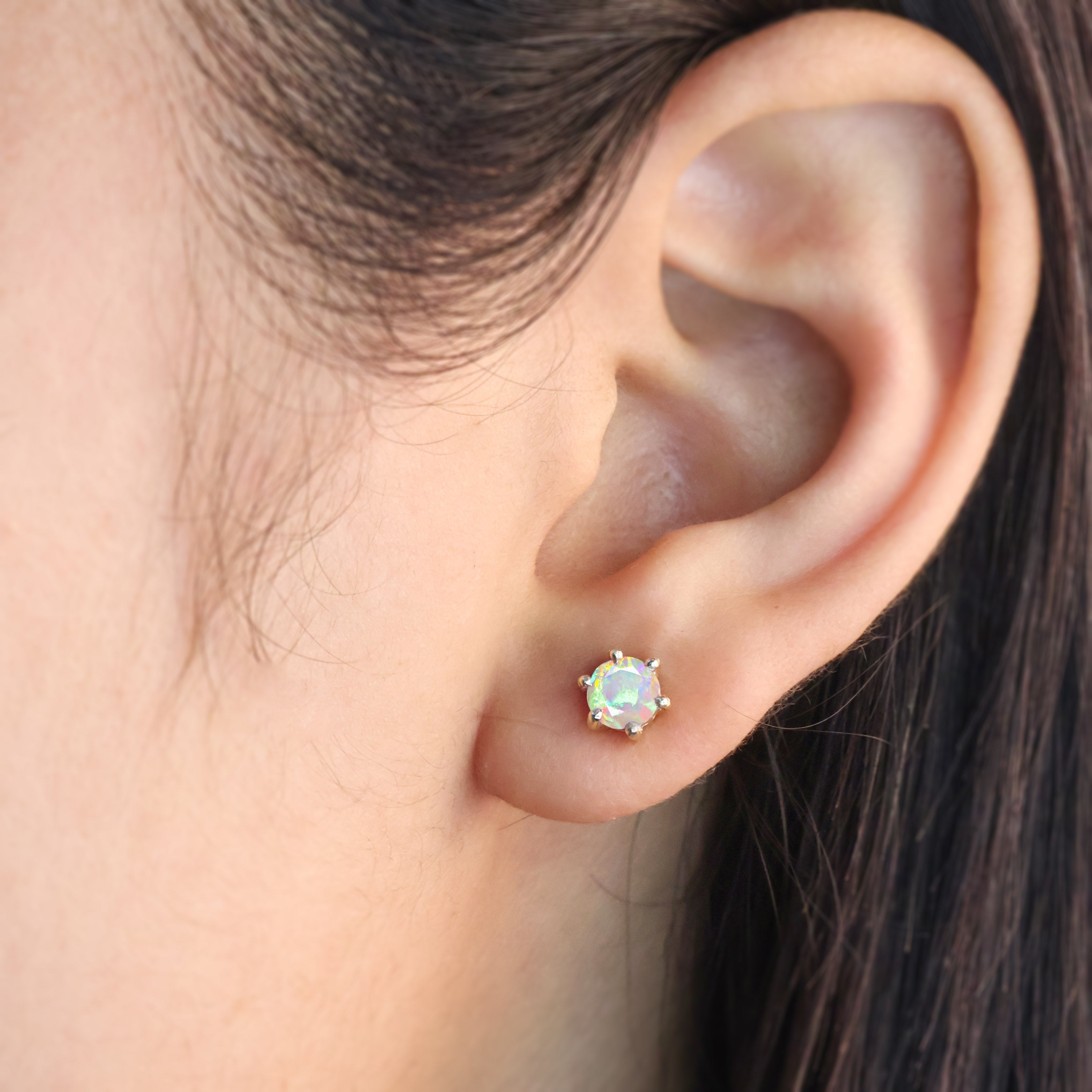 Round White Opal Gemstone Stud Earrings - Dainty Simple Jewelry for Women - Perfect for Everyday Wear & Special Occasions