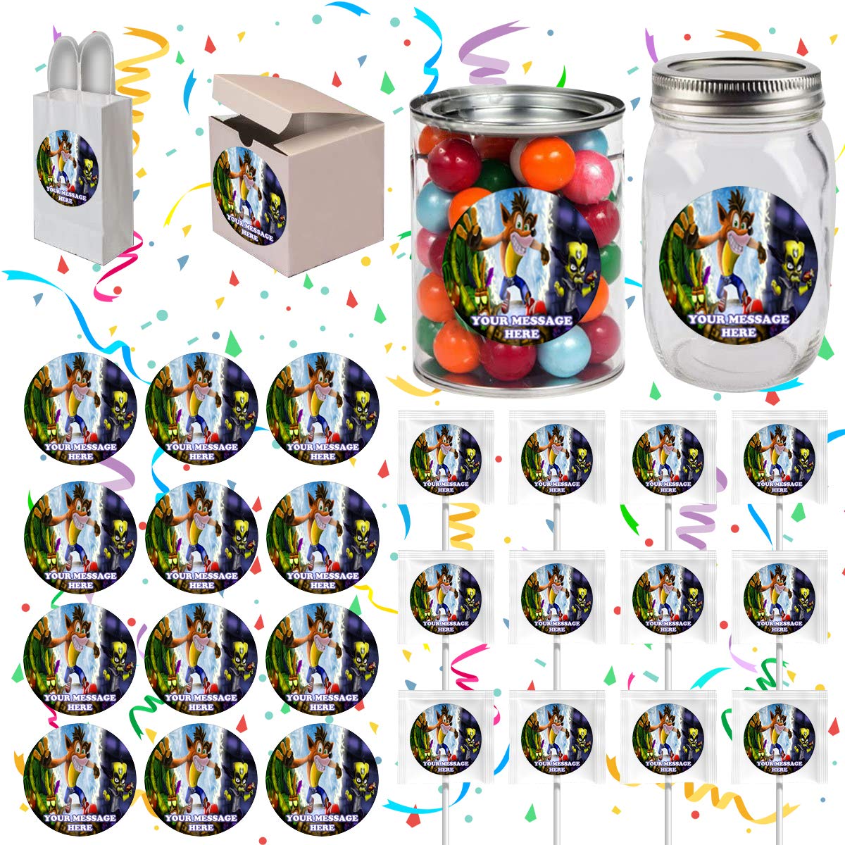 Crash Bandicoot Party Supplies - 12-Piece Decoration Sticker Set for Birthday, Baby Shower & Themed Events