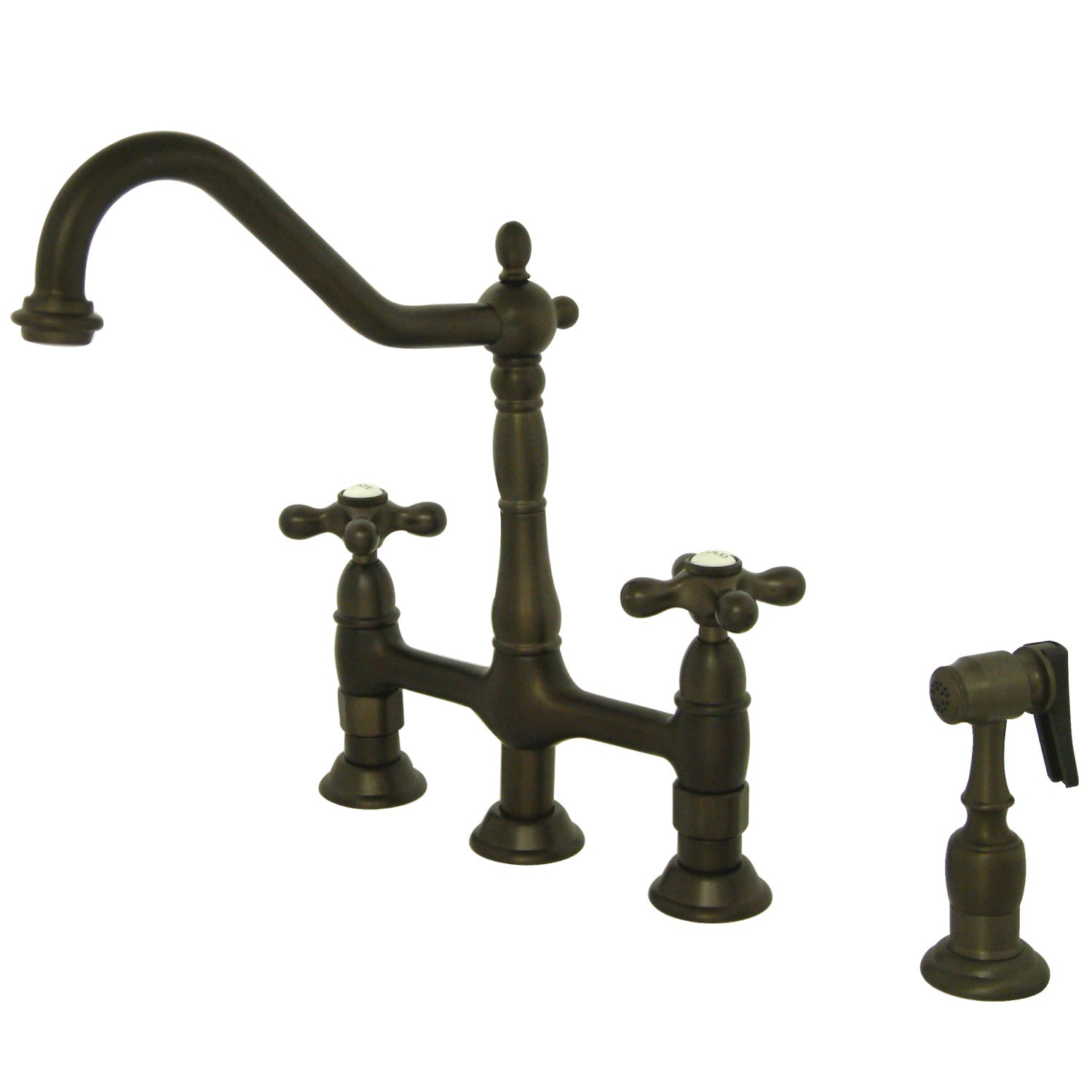 Stainless Steel Cross Handles Bridge Kitchen Faucet with Pull Down Side Sprayer - Perfect for Farmhouse, Vintage, and Industrial Style Kitchens