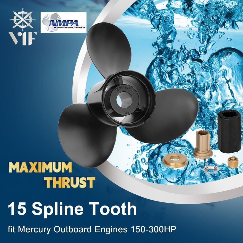 VIF Boat Propeller for Mercury Mercruiser Alpha One/Bravo One Outboard Motors 135-300 HP 2 & 4-Stroke - 15 Spline Tooth Aluminum Prop (Right Hand Rotation) - Perfect for Fishing, Boating & Water Sports