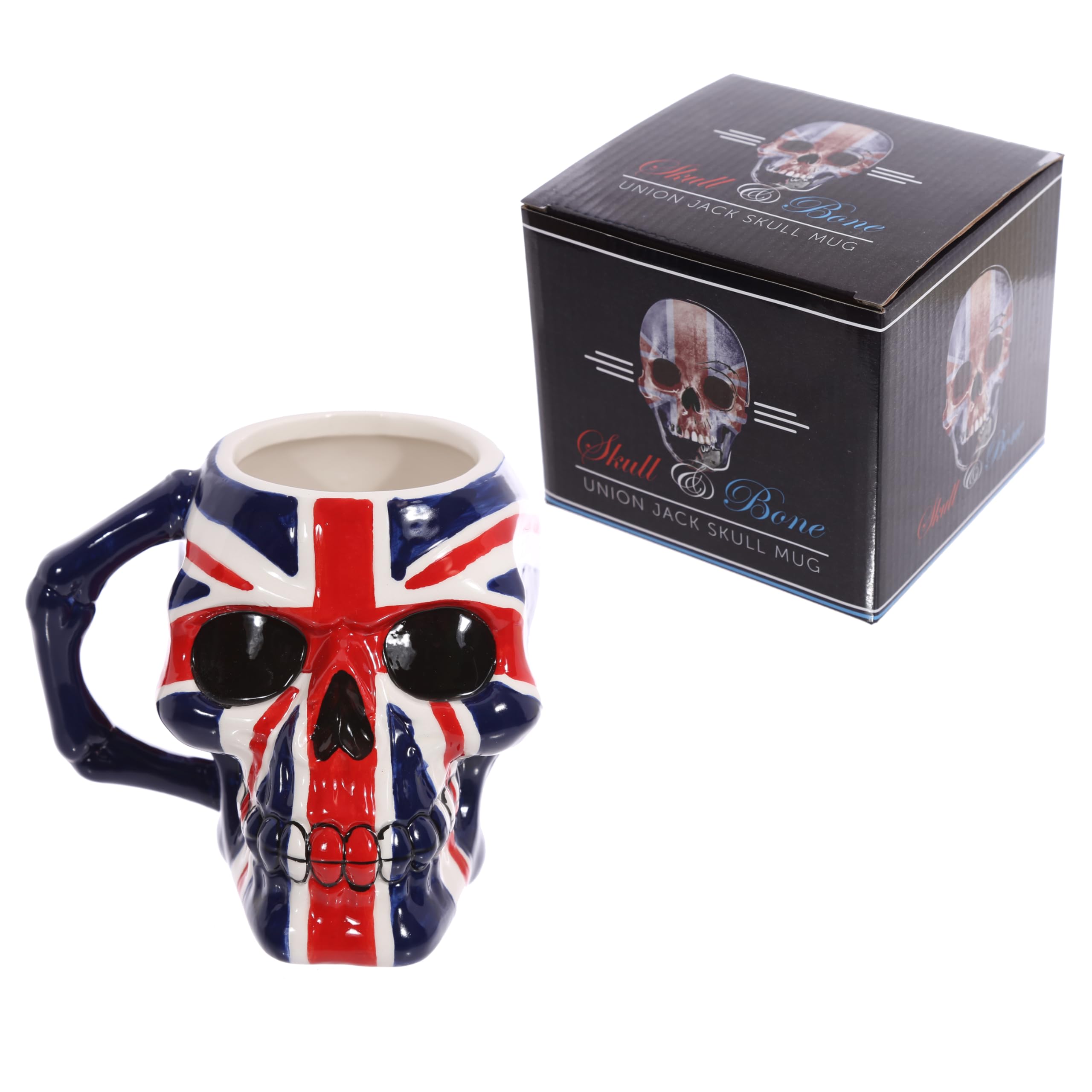 UK Flag Skull Ceramic Coffee Mug - Funny Novelty Tea Cup for Men & Women - Large 15oz Hot Drink Cup - Unique Gift for Girlfriend, Boyfriend, Secret Santa - Perfect for Home, Office, Halloween & British Theme Parties
