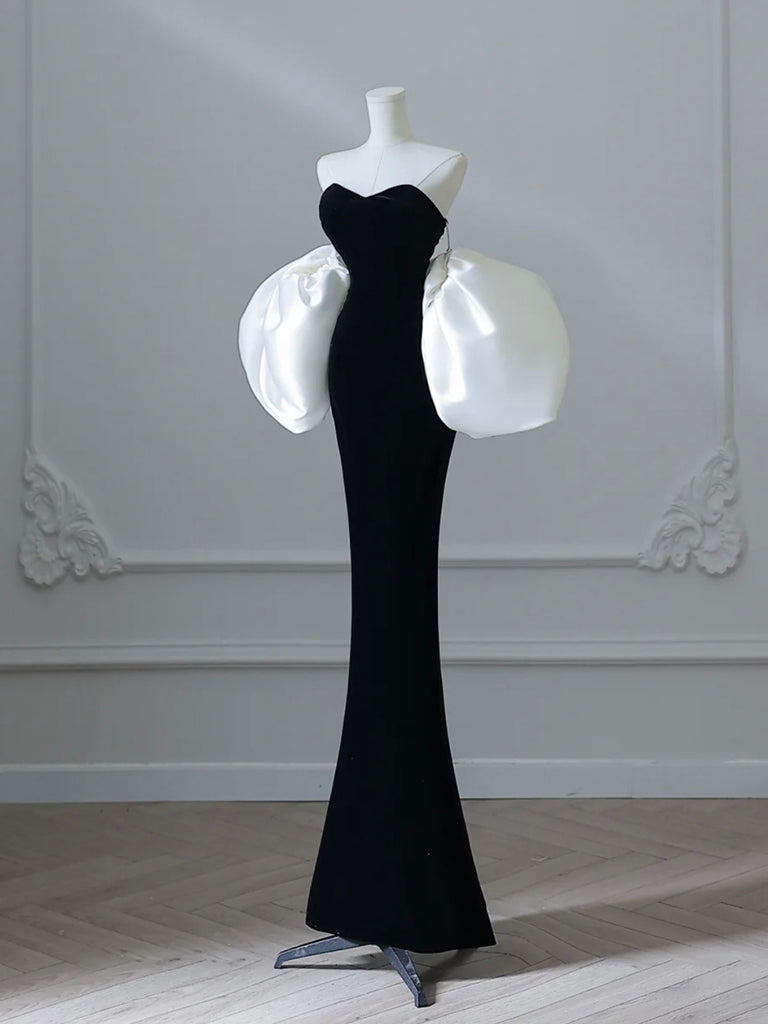 Elegant Black Velvet Satin Mermaid Sweetheart Neck Prom Dress with Puff Sleeves - Perfect for Formal Dances, Evening Galas & Special Occasions
