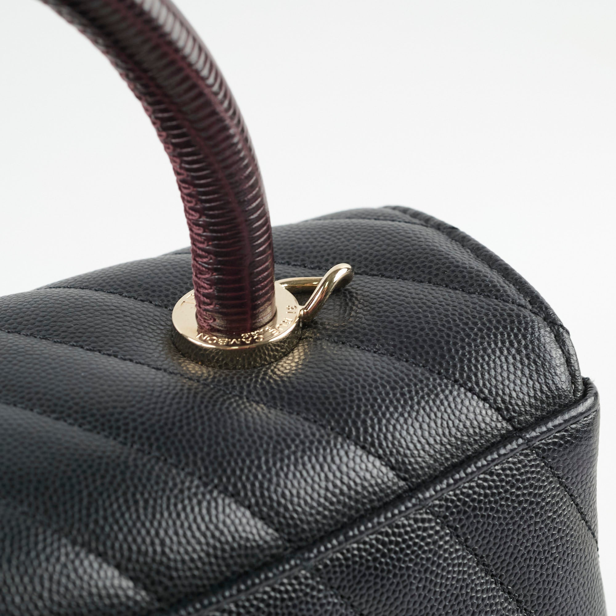 Chanel Medium Coco Handle Bag - Black Chevron Leather with Lizard Top Handle | Luxury Designer Handbag for Women, Perfect for Work, Parties & Special Occasions