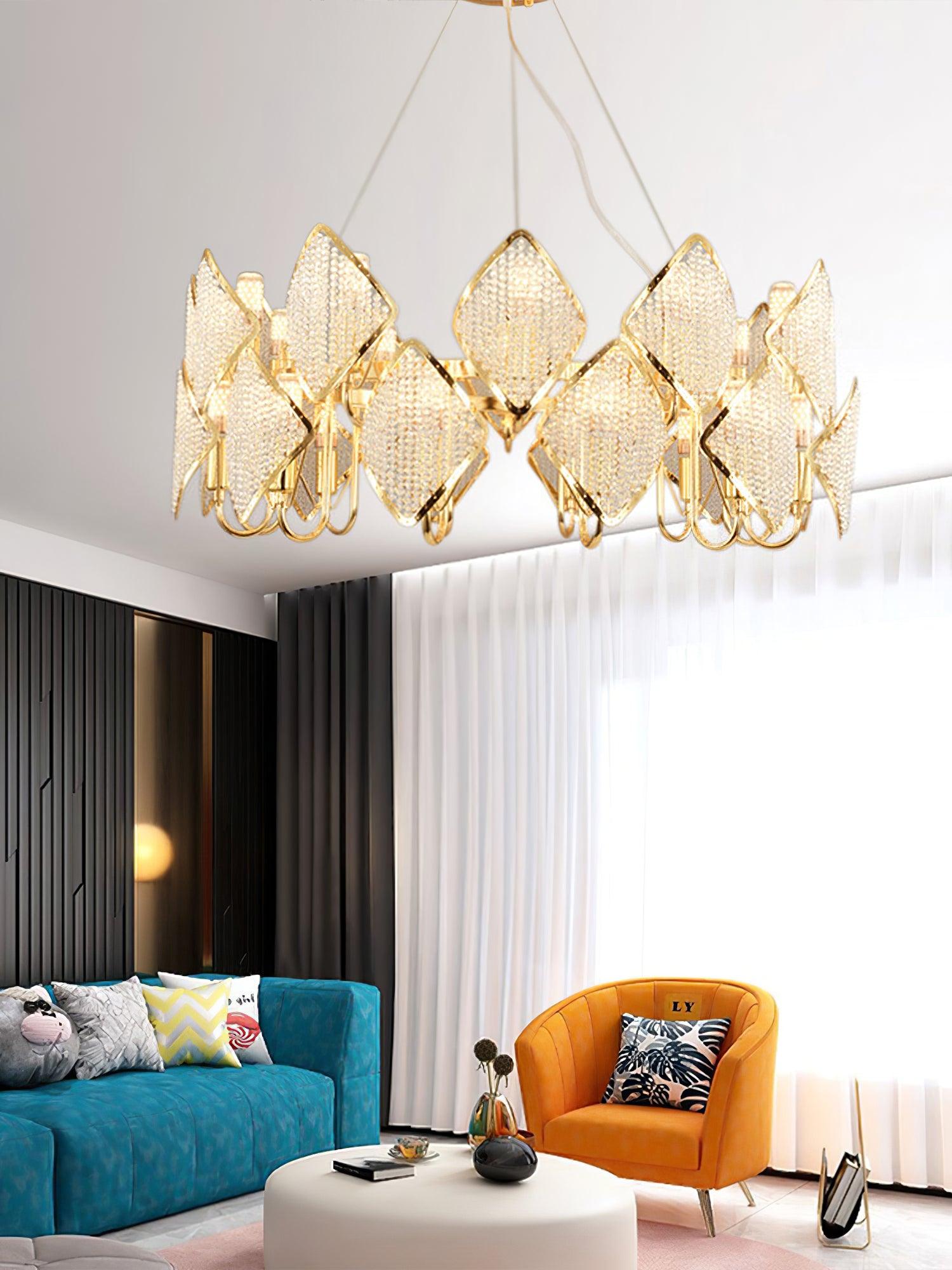 Elegant Crystal Chandelier Lighting Fixture - Modern Hollywood Regency Ceiling Light for Dining Room, Living Room & Bedroom Decor