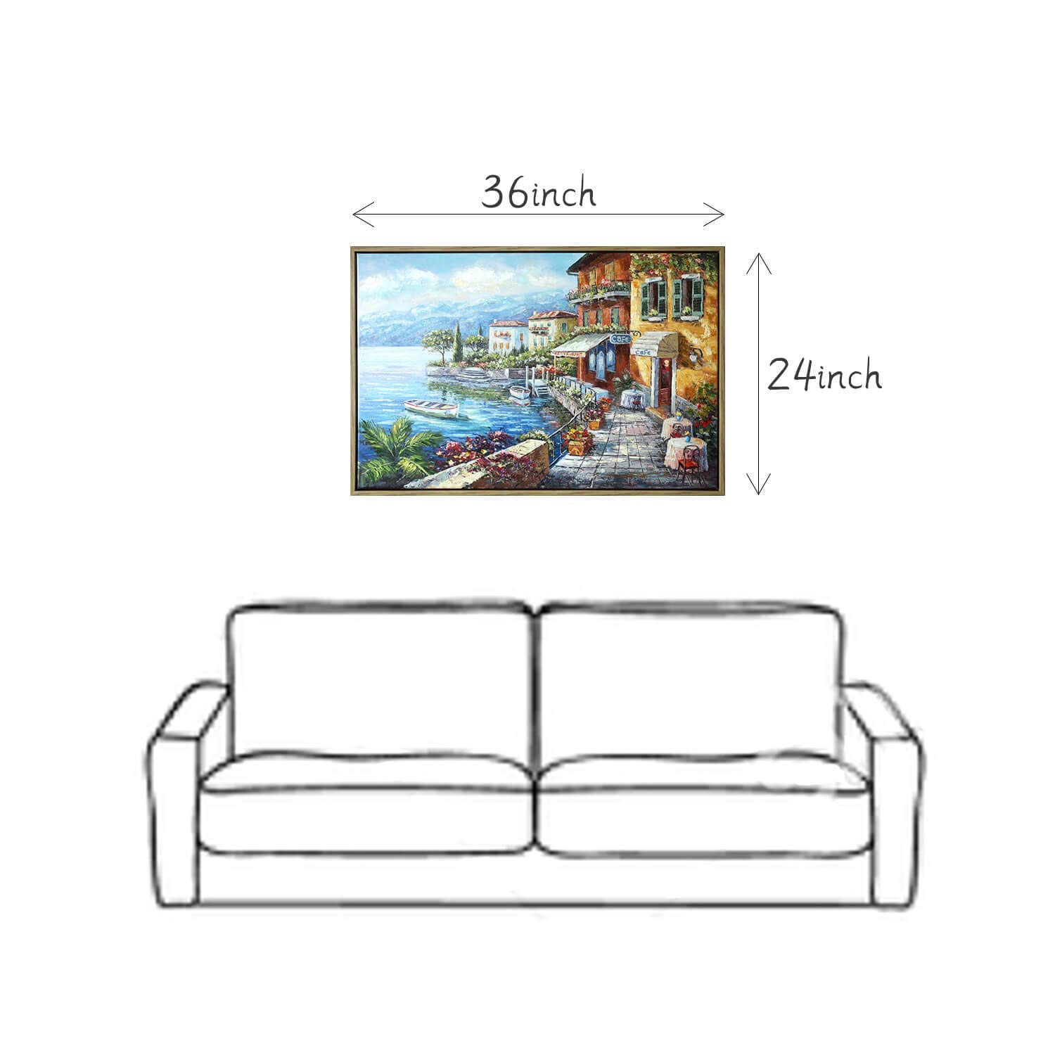 Hand Painted Coastal City Canvas Oil Painting - Textured Wall Art for Living Room, Bedroom & Office Decor - Framed Landscape Artwork (36'' x 24'' x 1 Panel) - Perfect for Beach House, Modern Home & Office Wall Decor