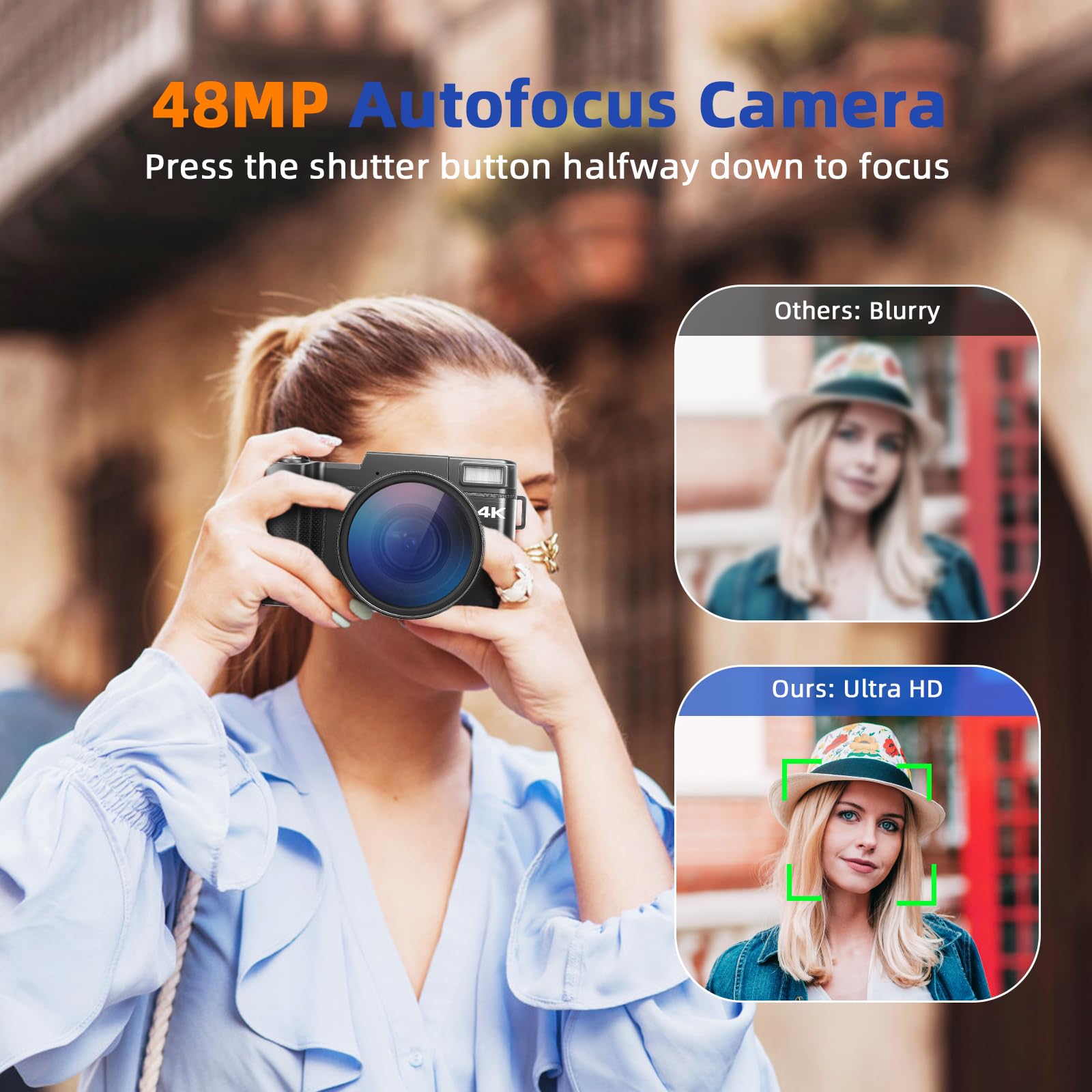 4K 48MP Digital Camera with 180° Flip Screen, 16X Zoom, Wide Angle & Macro Lens, Tripod, Mic, Remote - Perfect for Vlogging, Travel & Photography (32GB TF Card, Black)