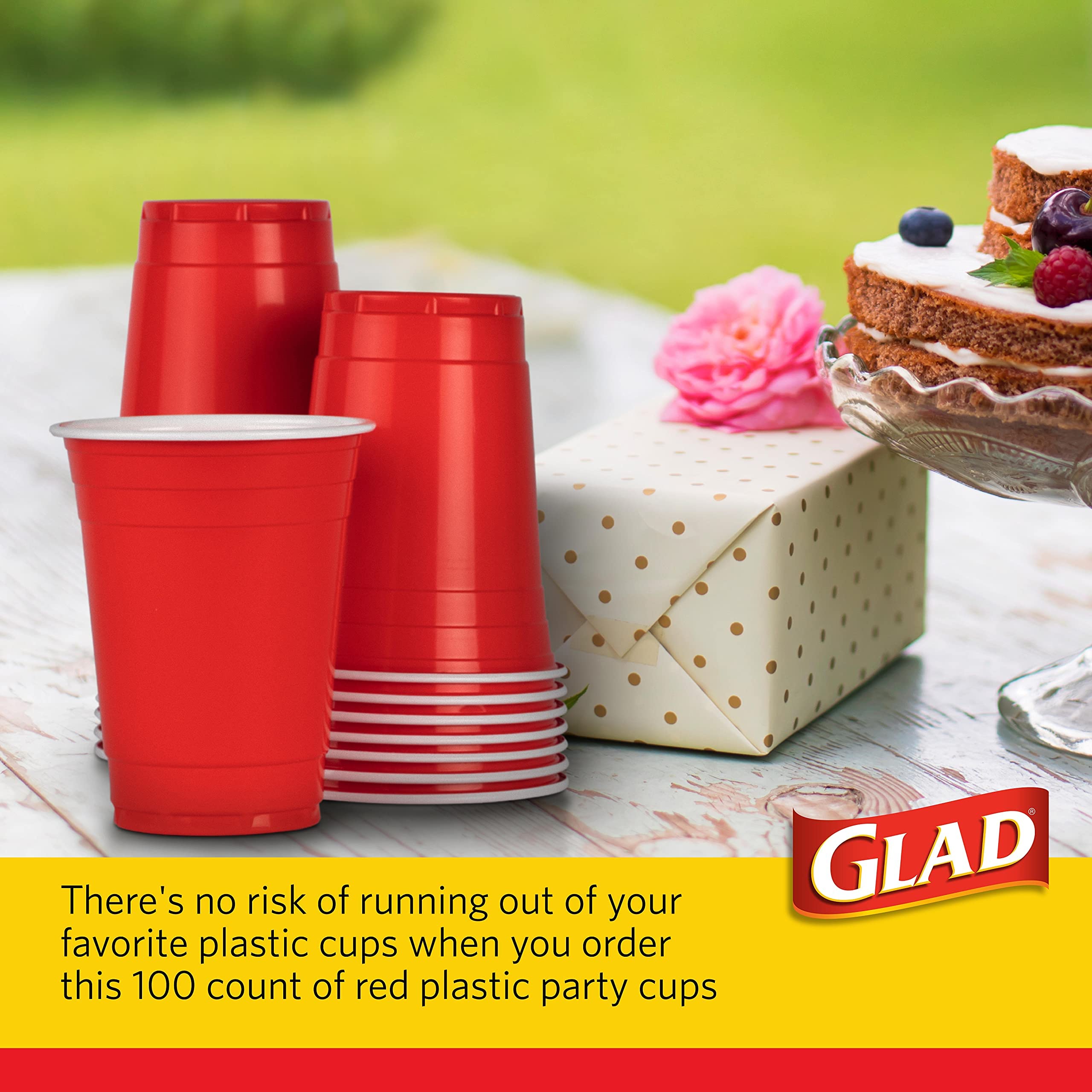 Glad 16 Oz Disposable Red Plastic Cups - 100 Pack (6 Sets of 16 Cups) | Durable & Sturdy Party Cups for Beer, Soda, Cocktails | Ideal for BBQs, Picnics, Tailgating & Home Gatherings