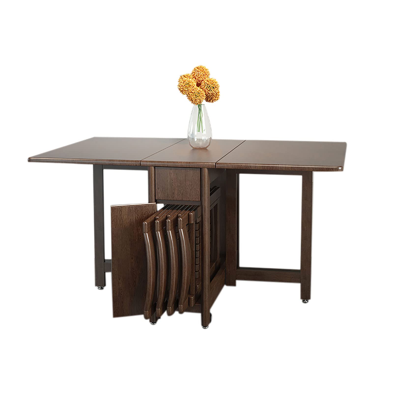 Solid Wood Dining Table Set for 4 with Folding Chairs - Space Saving Kitchen & Living Room Furniture - Perfect for Small Homes, Apartments & Home Offices