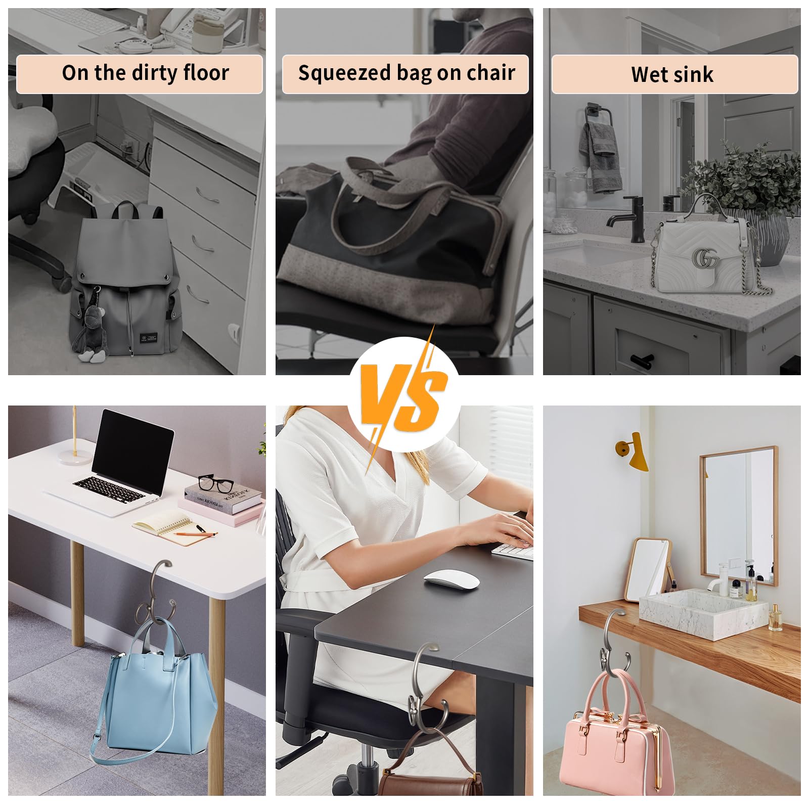 **2-in-1 Anti-Slip Purse Hook for Table – Heavy Duty Bag Hanger with Gift Box – Perfect for Women & Men – Ideal for Restaurants, Travel & Home Use (Black)**