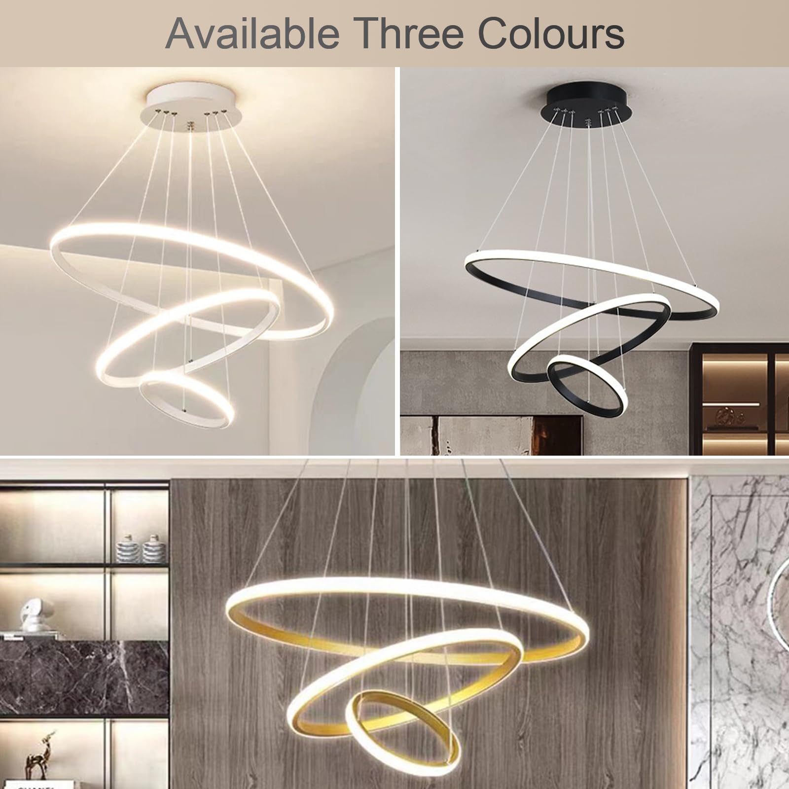 Modern Round Chandelier Lights - 3-Tier Dimmable LED Pendant Light with Remote Control for Dining Room, Kitchen & Office - White Finish | Energy Efficient Ceiling Lighting for Home Decor & Commercial Spaces