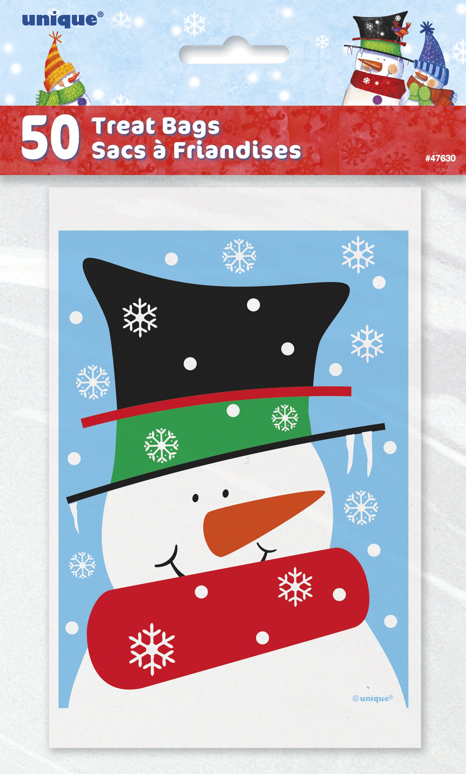 50 Pack Snowman Buddies Holiday Treat Bags - Christmas Party Favor Bags for Candy, Gifts & Goodies - Perfect for Classroom, Office & Festive Celebrations