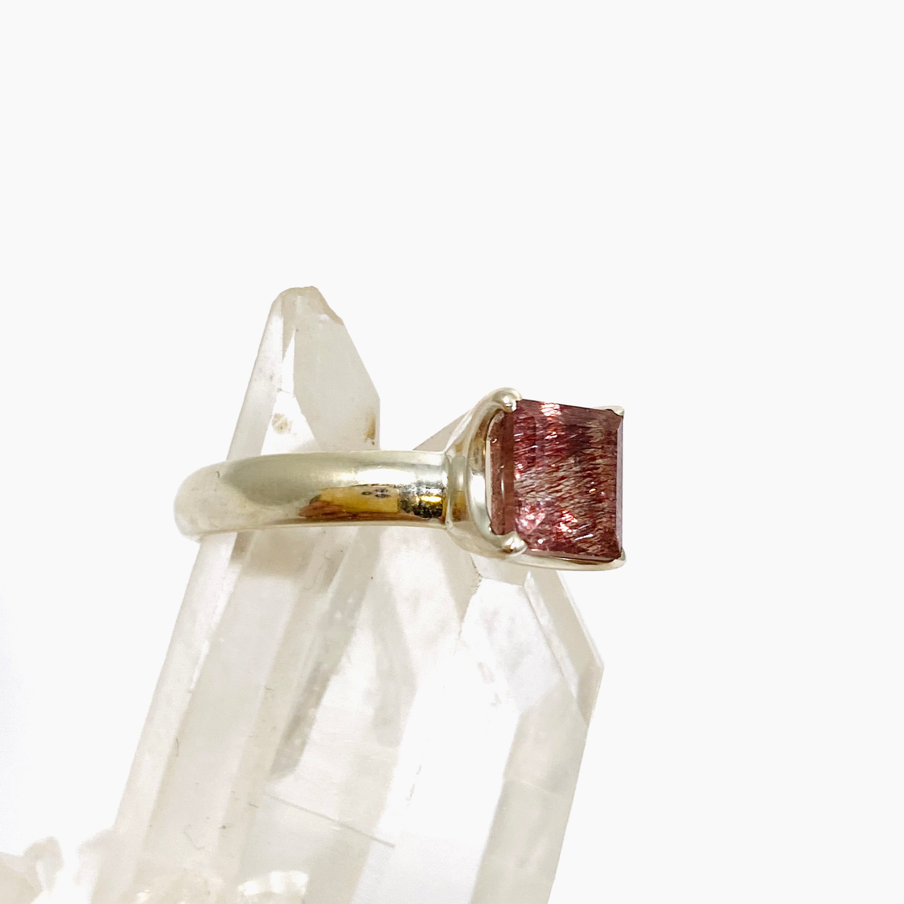 Lepidicrocite in Quartz - Square Faceted Ring Size 7.5 - Natural Inclusion Quartz Jewelry - Perfect for Boho Fashion & Crystal Healing