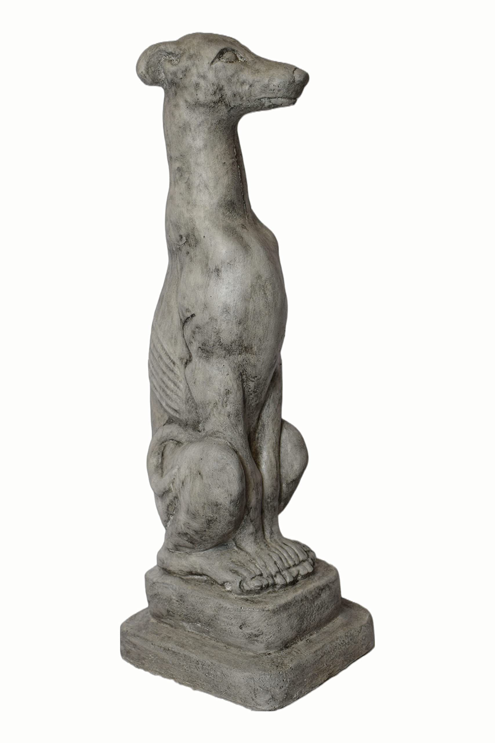 Solid Rock Stoneworks Small Whippet Dog Garden Statue - 20 Inch Tall Pre-Aged Outdoor Decor for Patio, Lawn, or Flower Bed