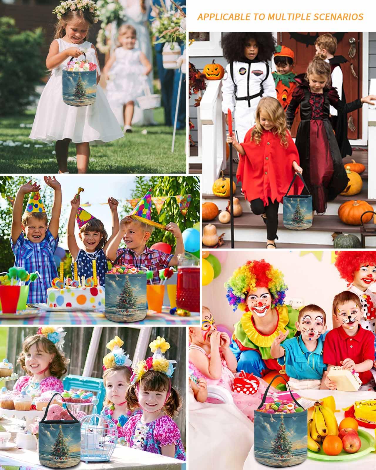 2 Pack Reusable Halloween Trick or Treat Candy Bags | Christmas Tree Design with Star Ornaments | Collapsible Holiday Party Favor Tote for Candy, Gifts & Goodies | Perfect for Halloween Parties, Christmas Celebrations & Beach-Themed Events