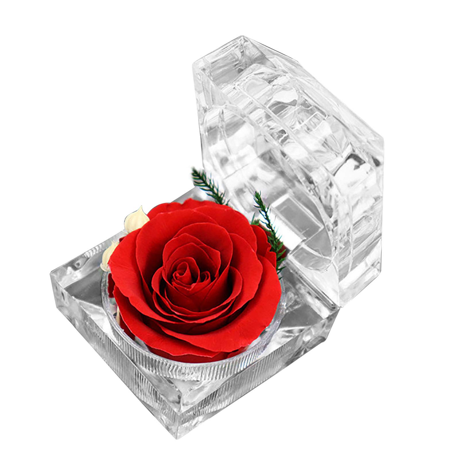 HOVTOIL Rose Flower Ring Box - Engagement Wedding Jewelry Display Holder with Preserved Rose, Necklace Organizer for Proposals, Anniversaries, Valentine's Day Gifts (Red) | Perfect for Romantic Surprises, Wedding Proposals & Special Occasions