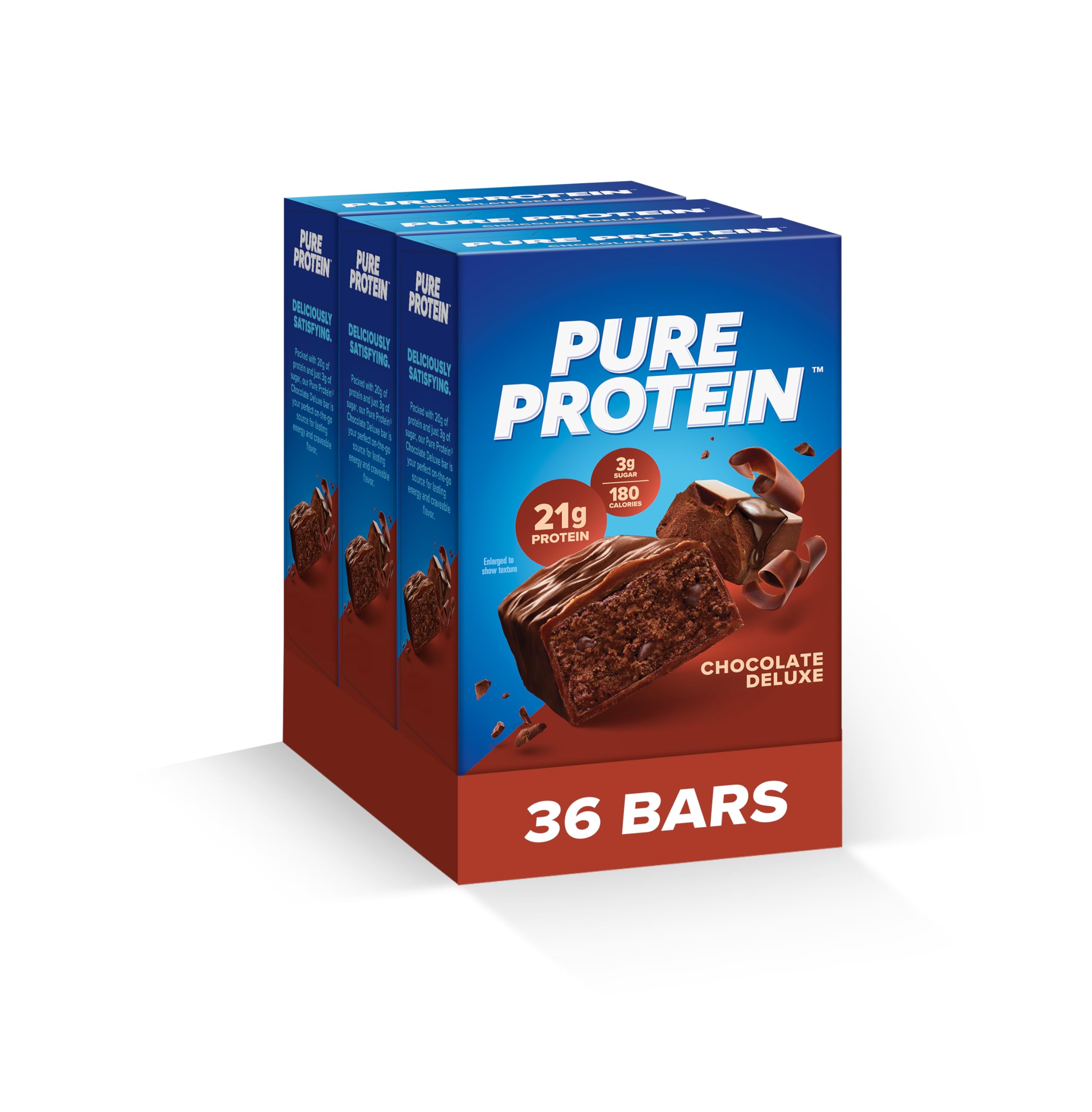 Pure Protein Bars - High Protein, Low Sugar, Gluten Free Snacks for Energy | Chocolate Deluxe Flavor | 1.76 oz (36 Count) | Perfect for Gym Workouts, Hiking & Healthy On-the-Go Nutrition
