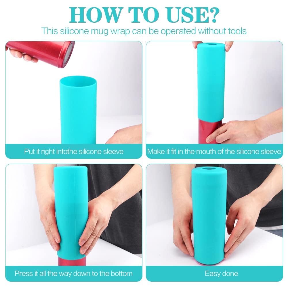 Heat Resistant Sublimation Tumblers Silicone Wraps Kit - 20 oz Skinny Straight Cup Wraps with Oven Safe Gloves & Transfer Tapes - DIY Custom Tumbler Design for Gifts, Promotions & Home Use
