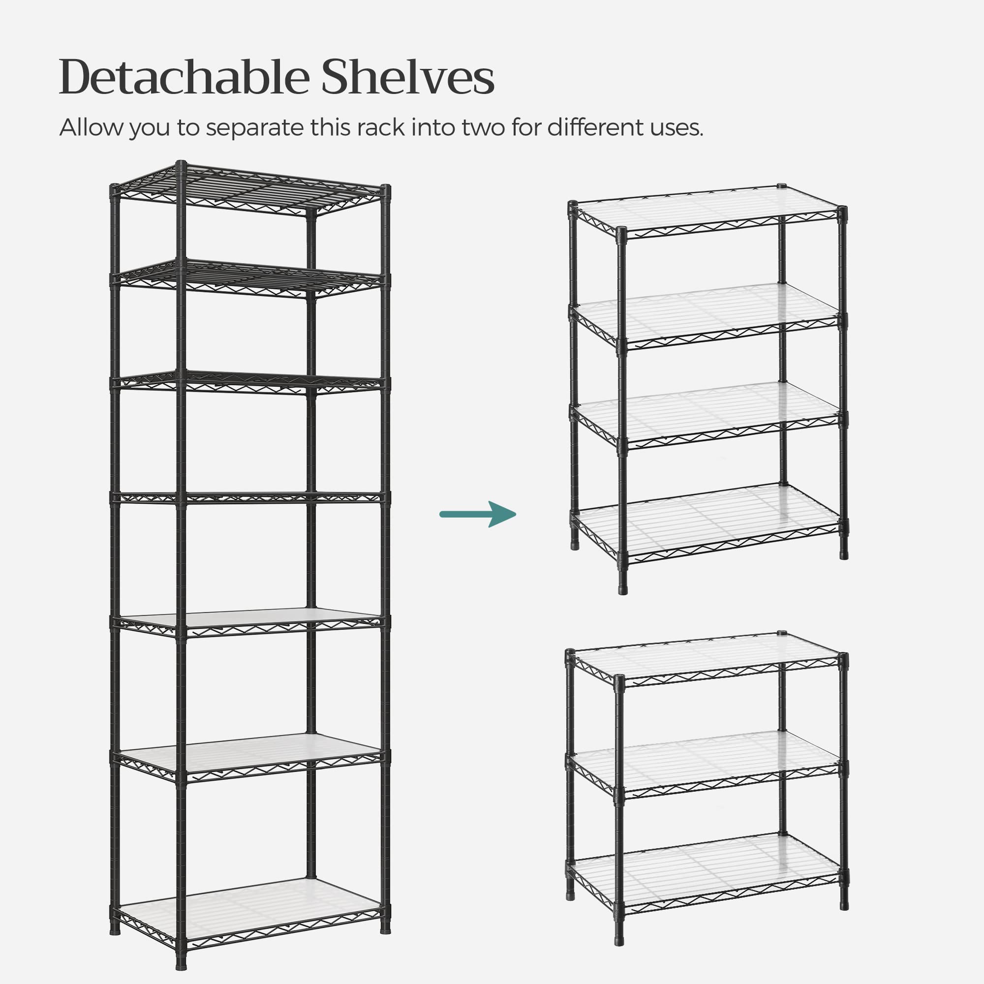 SONGMICS 7-Tier Heavy Duty Metal Storage Shelves, Adjustable Wire Shelving Unit for Kitchen, Garage, Pantry - 13.4