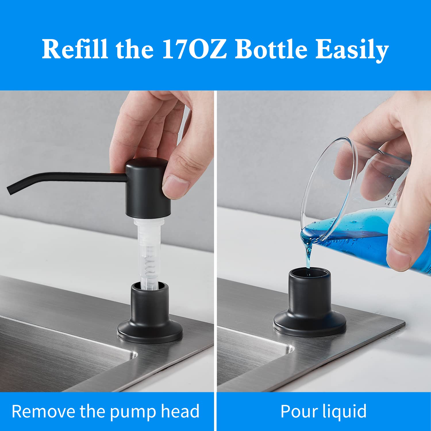 Matte Black Stainless Steel Built-In Soap Dispenser for Kitchen Sink - 17OZ Refillable Countertop Pump for Dish Soap & Hand Lotion | Perfect for Modern Kitchens & Bathrooms