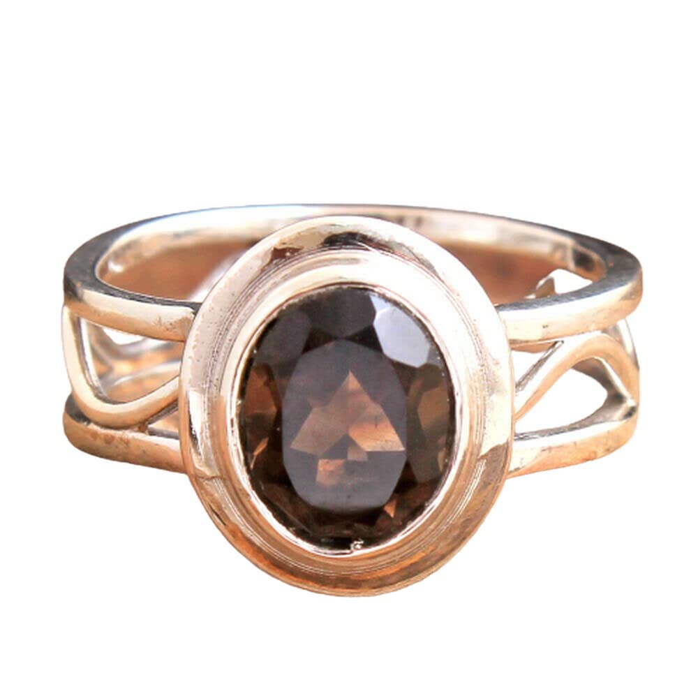 Smokey Quartz 925 Sterling Silver Rings for Women - Elegant Brown Oval Gemstone Bridesmaid Rings, Bezel Set Handmade Statement Jewelry | Perfect for Weddings, Parties & Everyday Wear