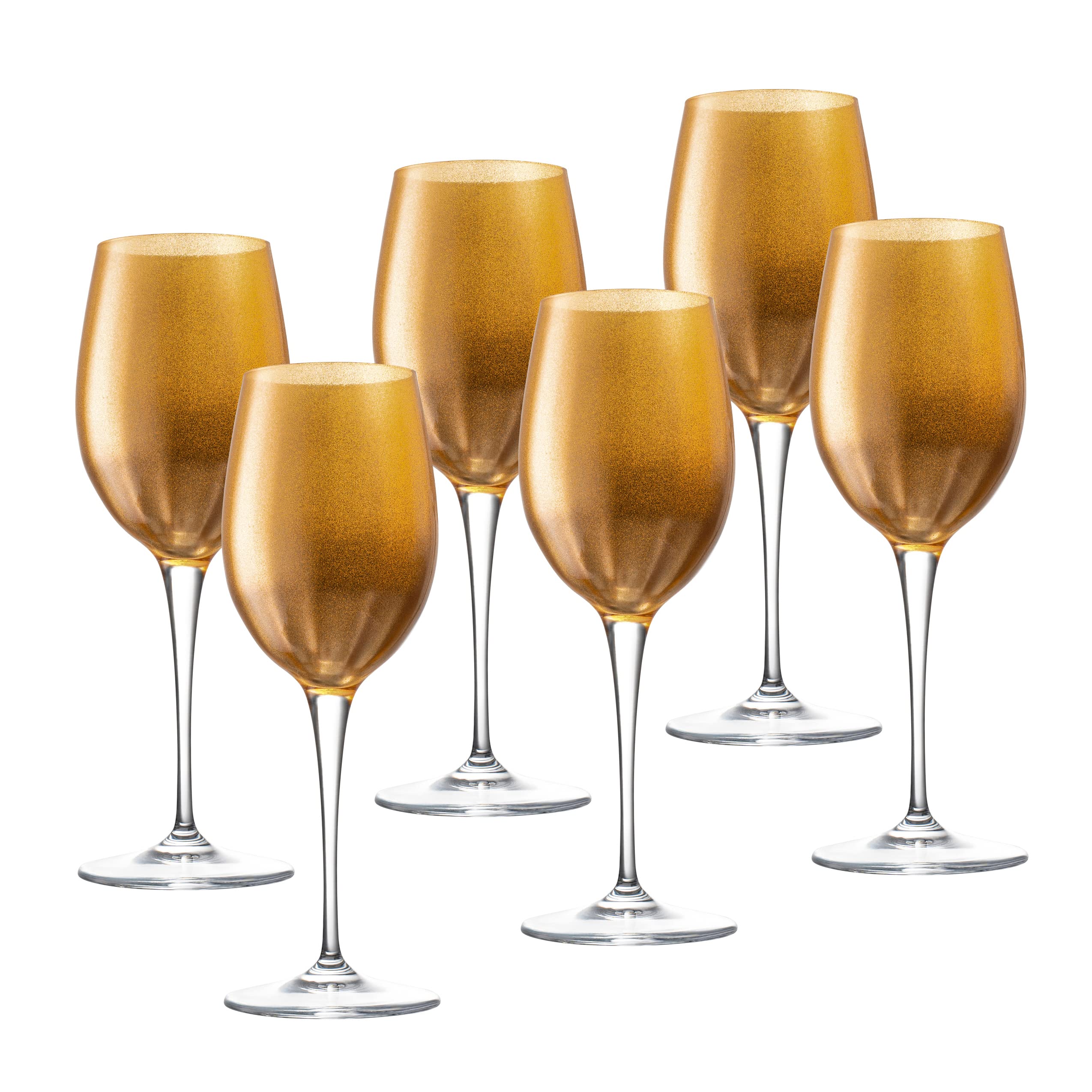 Premium Barksi Goblet Set of 6 - Elegant 14oz White Wine & Water Glasses with Gold Decoration, European Made Stemware for Fine Dining & Special Occasions