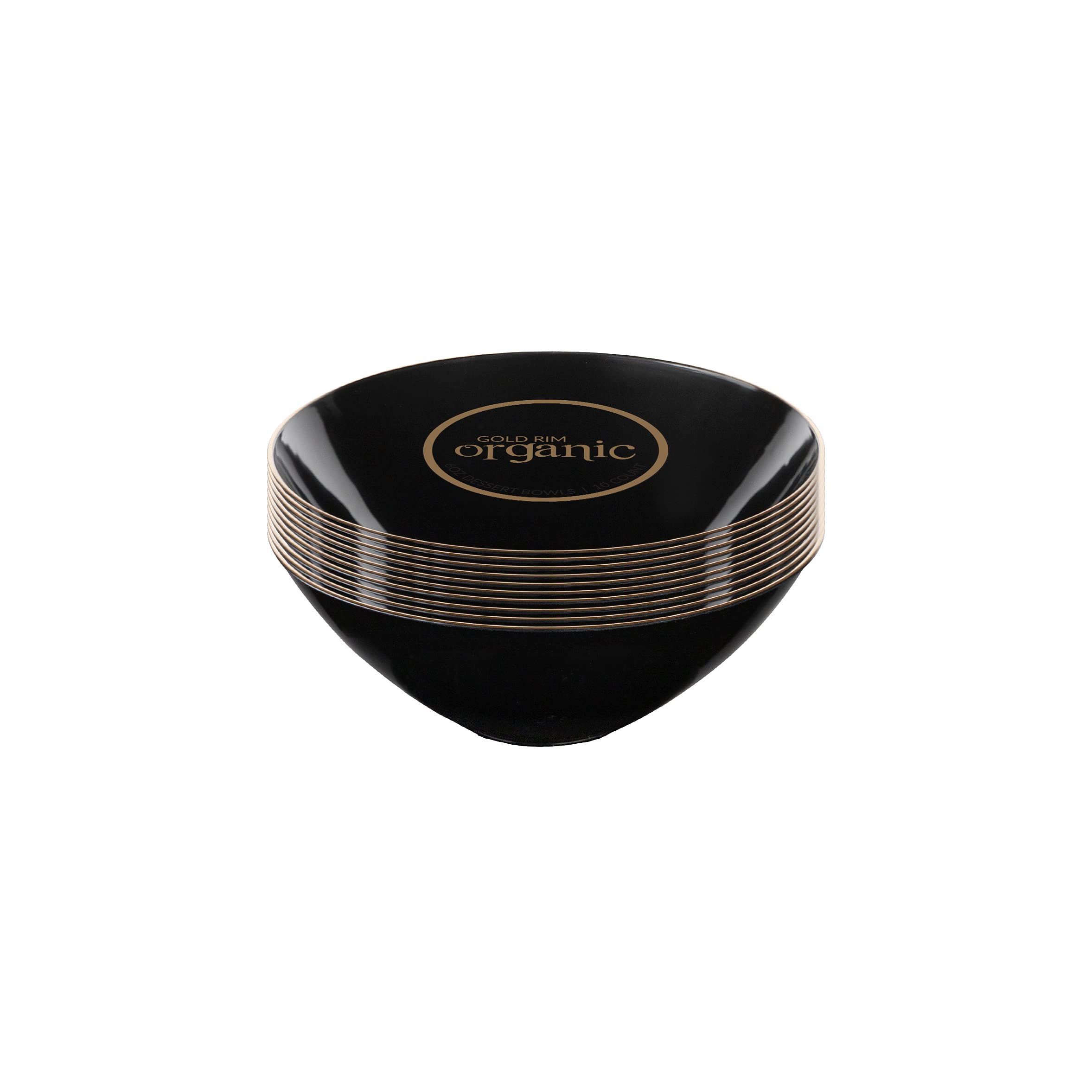 Premium Heavyweight Plastic Party Bowls - Elegant Disposable Tableware Set of 20 (6oz Black Bowls with Gold Rim) for Wedding, Birthday & Holiday Events