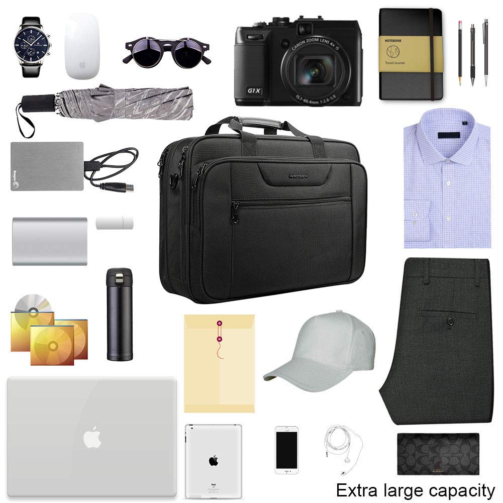 KROSER XXL Laptop Bag for 18 Inch Laptop - Water Resistant Gaming Computer Briefcase with Expandable Capacity, Shoulder Bag for Travel, Business, School & Work (Black) - Perfect for Commuting, Office & College Use