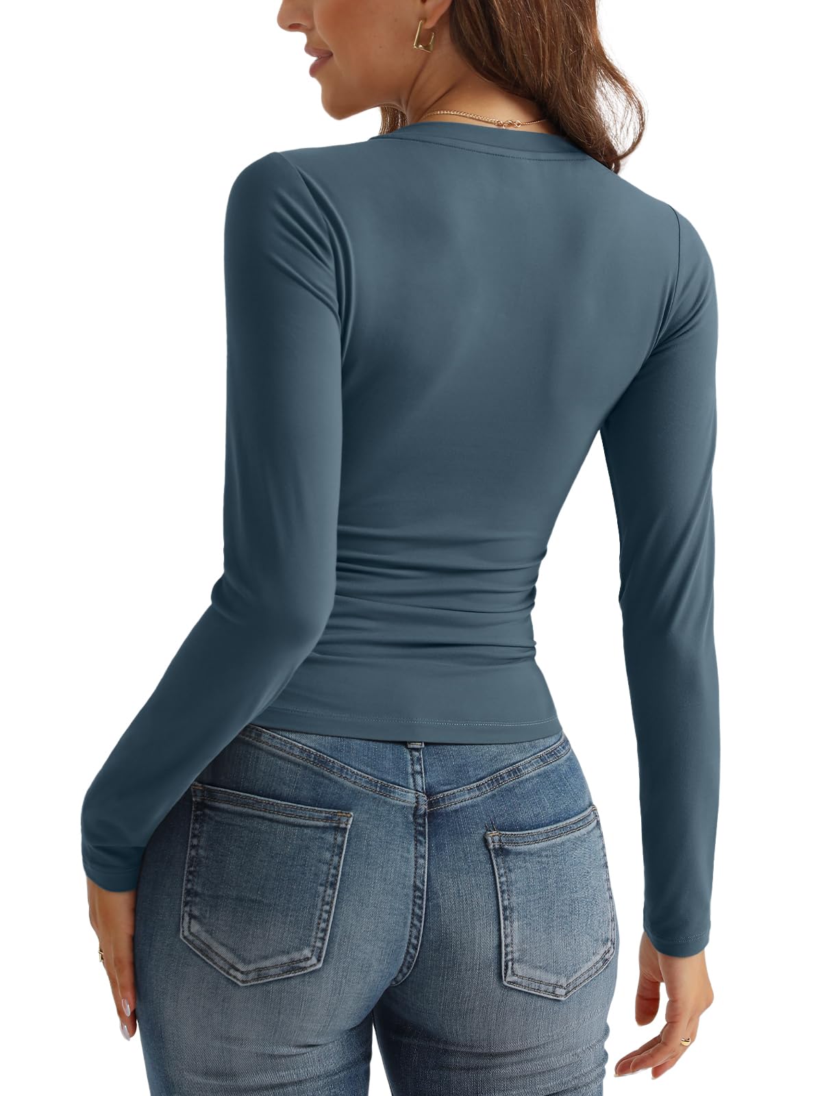 SUNBS Women's 3 Pack Long Sleeve V-Neck Slim Fit Layering Tops - Casual Crop Shirts for Fall 2025 Fashion | Perfect for Layering, Office Wear & Everyday Outfits