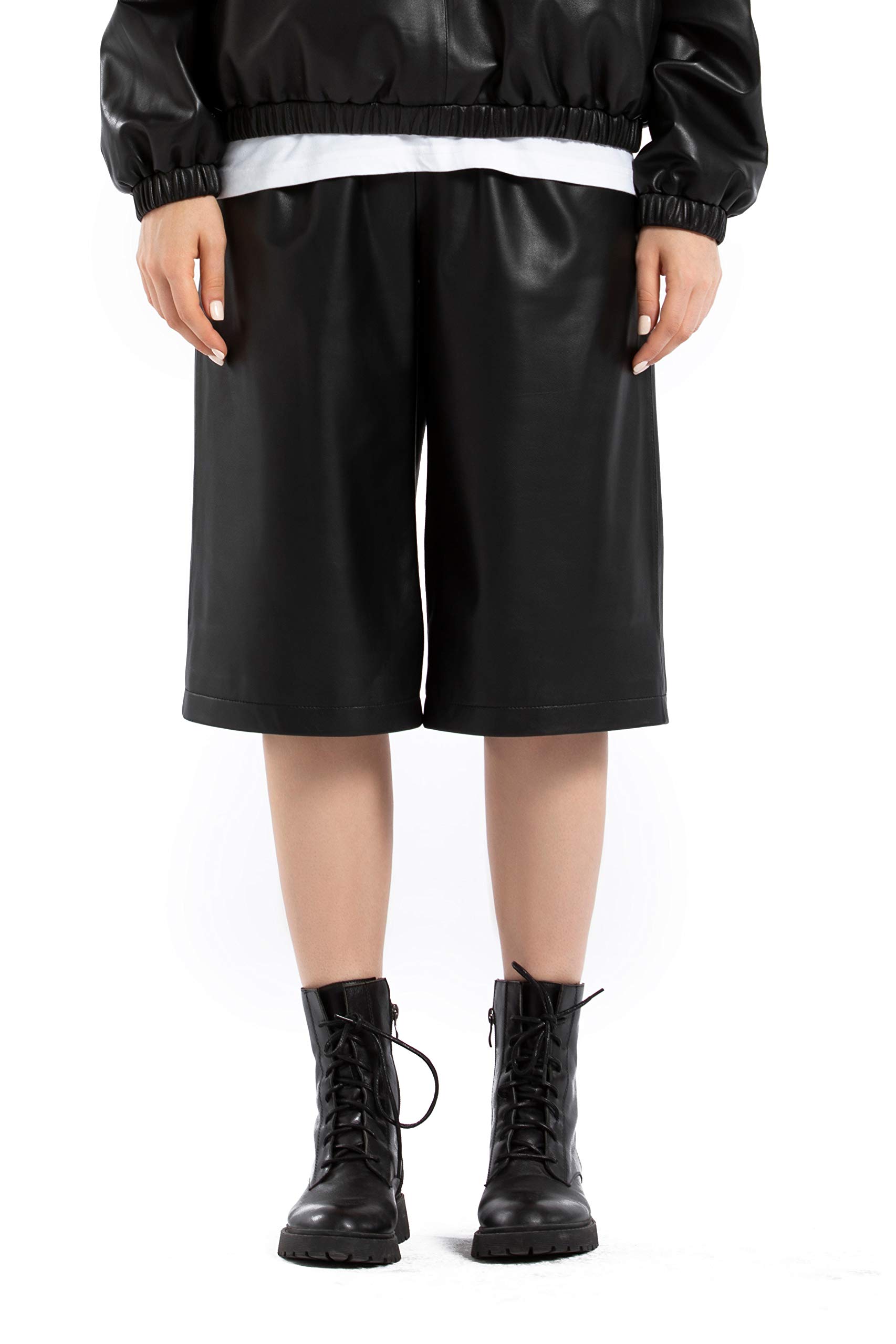 Women's High Waisted Leather Bermuda Shorts - Wide Leg Summer Shorts for Casual Outfits & Beach Vacations