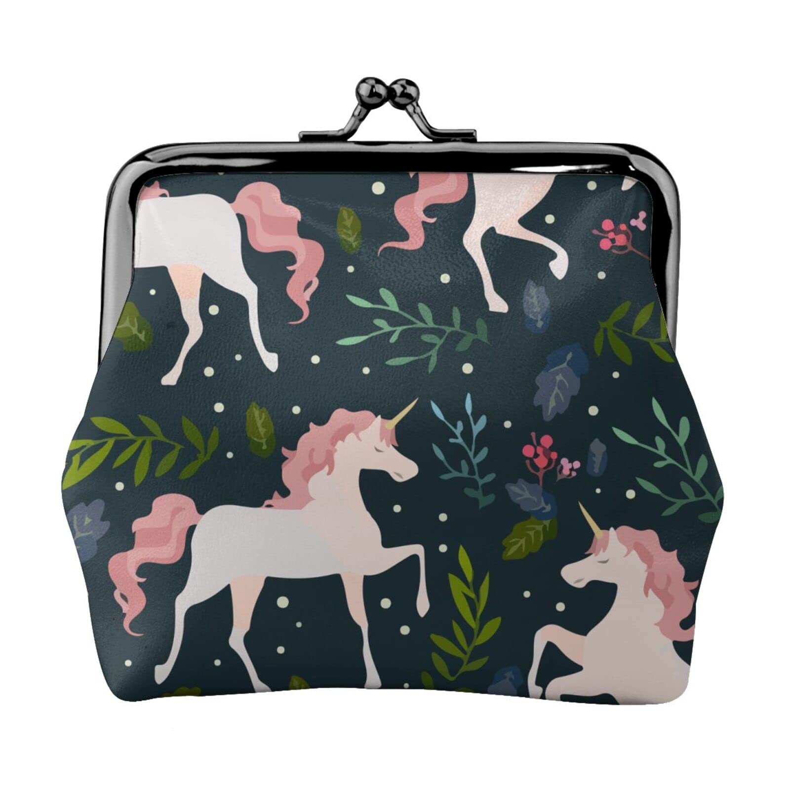 Watercolor Unicorn Floral Girls Pu Leather Buckle Coin Purse - Kiss-Lock Change Wallet for Kids & Teens - Perfect for School, Shopping, and Gift Giving