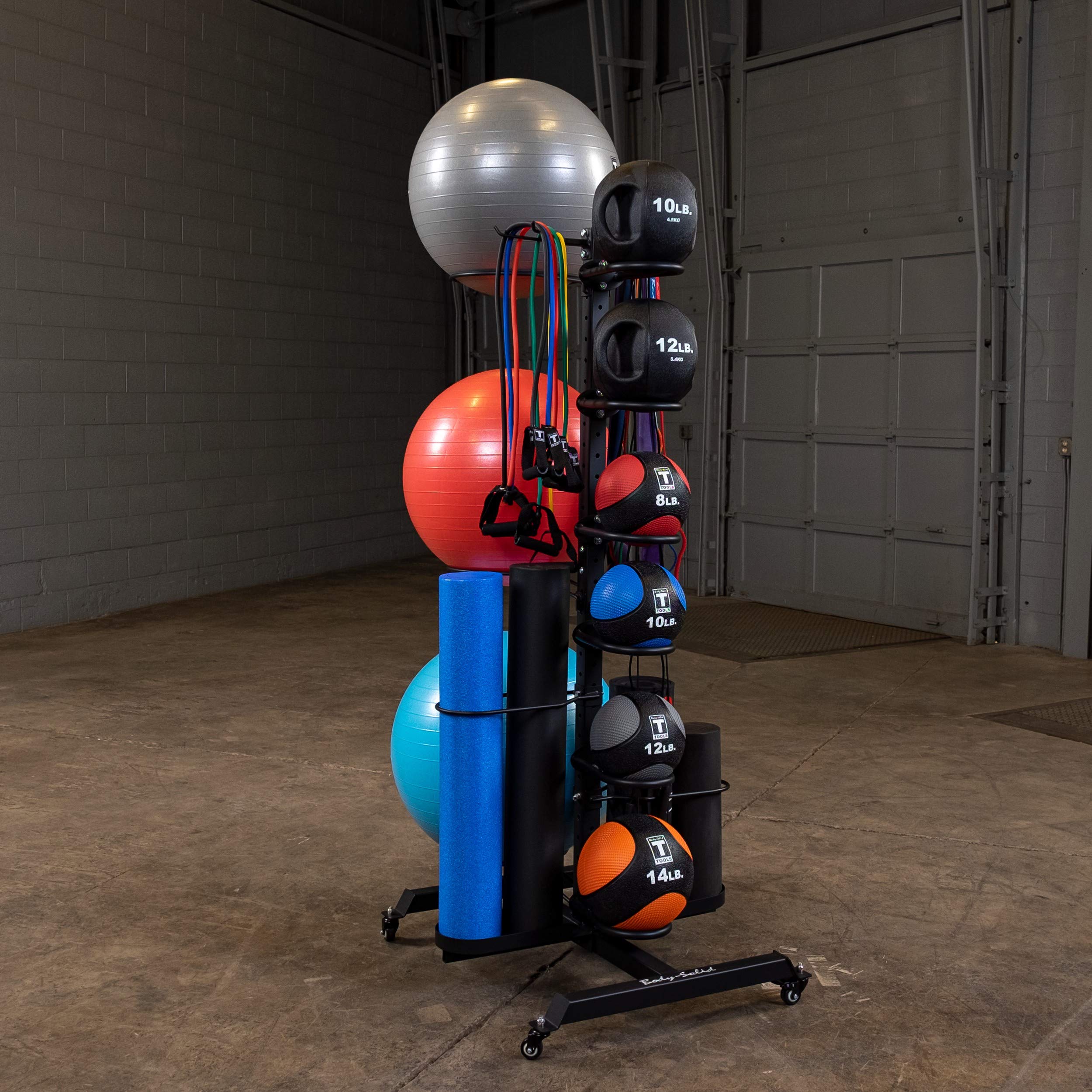 Body-Solid GAR100 Compact Vertical Stand Rack - Organize Medicine Balls, Dumbbells, Resistance Bands, Jump Ropes & Yoga Mats | Perfect for Home Gym, CrossFit & Fitness Studio Storage