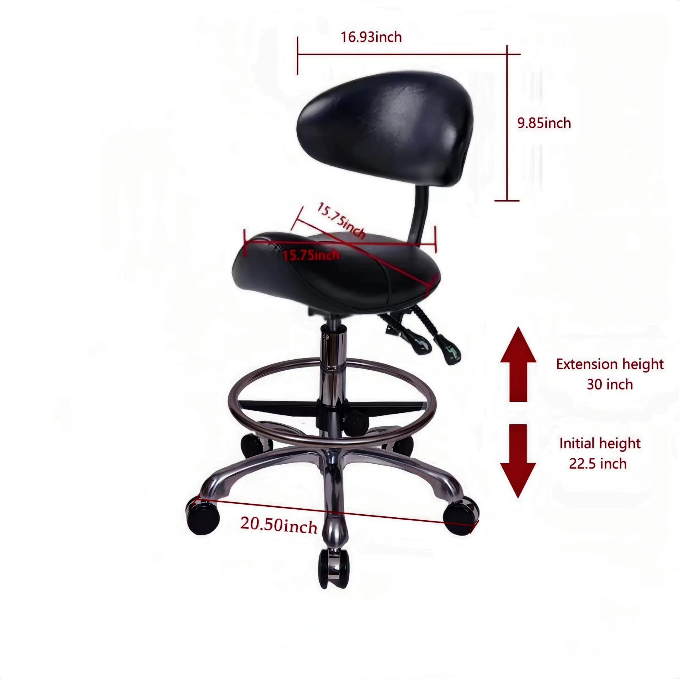 Ergonomic Rolling Saddle Stool with Backrest & Foot Ring - Adjustable Salon Stool for Tattoo Artists, Estheticians, Dentists & Spa Professionals (Black) | Perfect for Facial Treatments, Lash Extensions & Medical Clinics