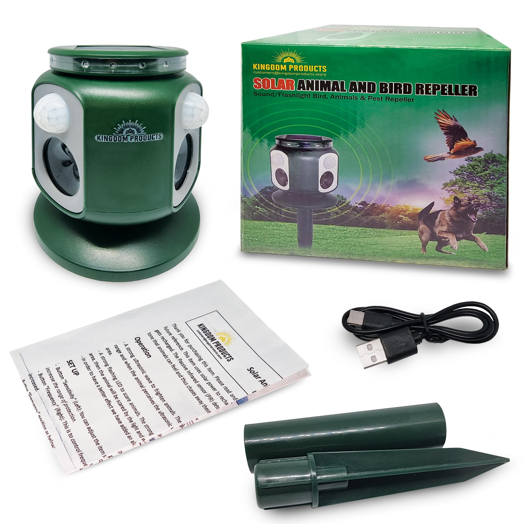 2024 Upgraded Solar Animal Repeller - 220° Wide-Angle Motion Detection, Ultrasonic & LED Deterrent with Dual Alarms for Outdoor Pest Control | USB Rechargeable | Perfect for Gardens, Yards & Farms Protection