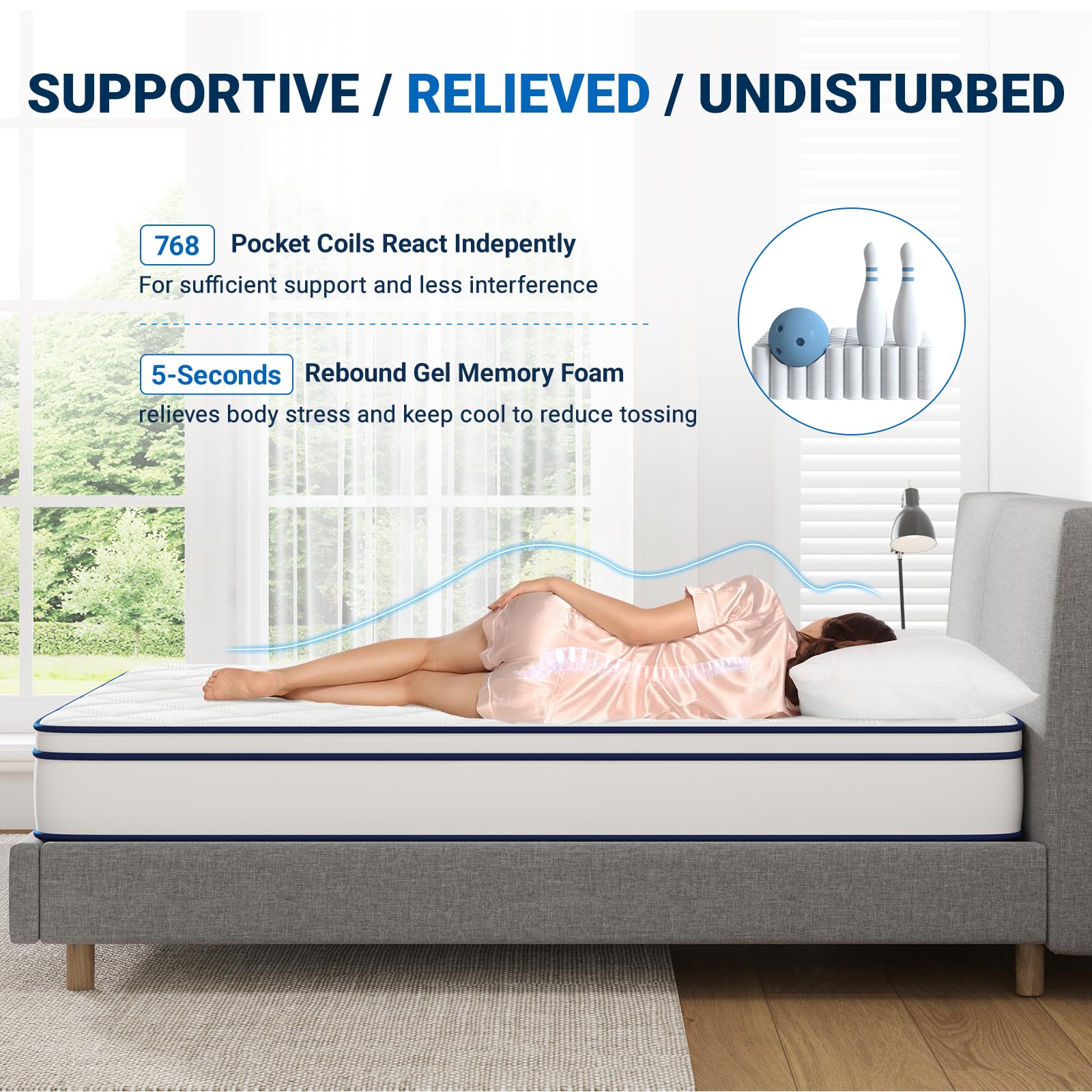 Avenco 10 Inch Queen Size Hybrid Mattress - Memory Foam & Pocket Coils for Motion Isolation, Medium Firm Support, CertiPUR-US Certified - Perfect for Bedrooms, Guest Rooms & Apartments