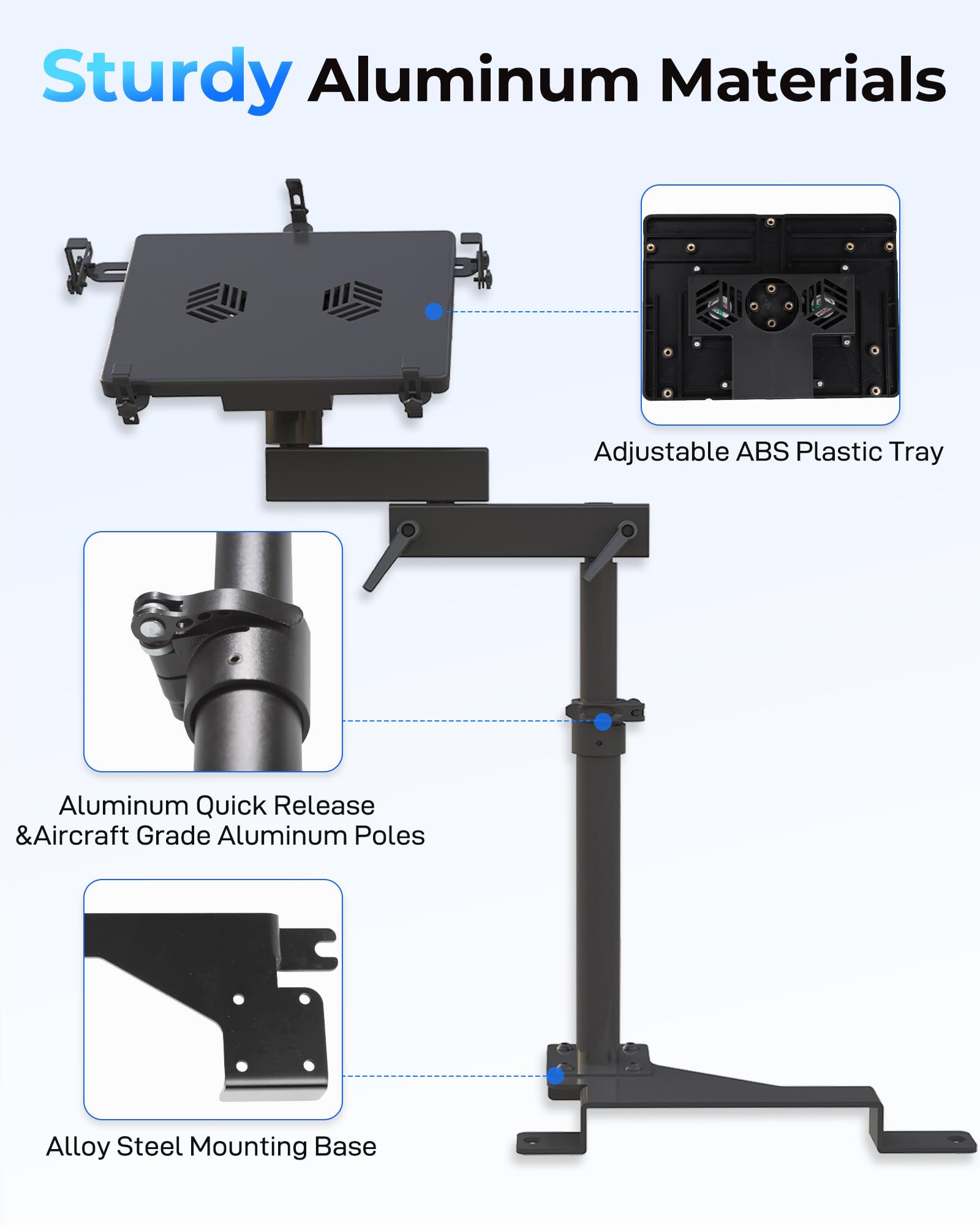 Heavy Duty Truck Laptop Mount for Ford F150 F250 F350 F550 - Adjustable Car Computer Stand Holds 17
