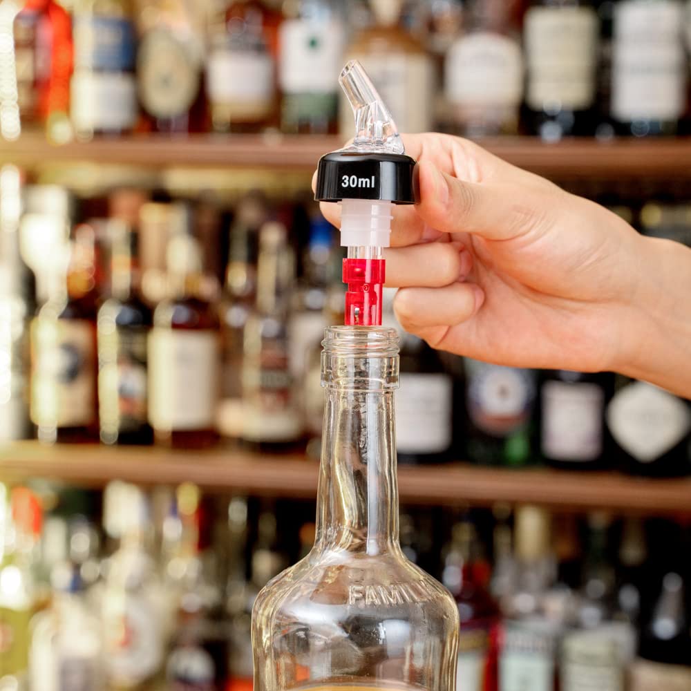 Restaurantware Bar Lux 1 Ounce Liquor Pour Spouts - 50 Pack Leak-Proof Measured Pourers for Alcohol Bottles | Fast Pouring Red Plastic Spouts for Bars, Restaurants & Home Use | Perfect for Cocktail Making, Bartending & Kitchen Organization