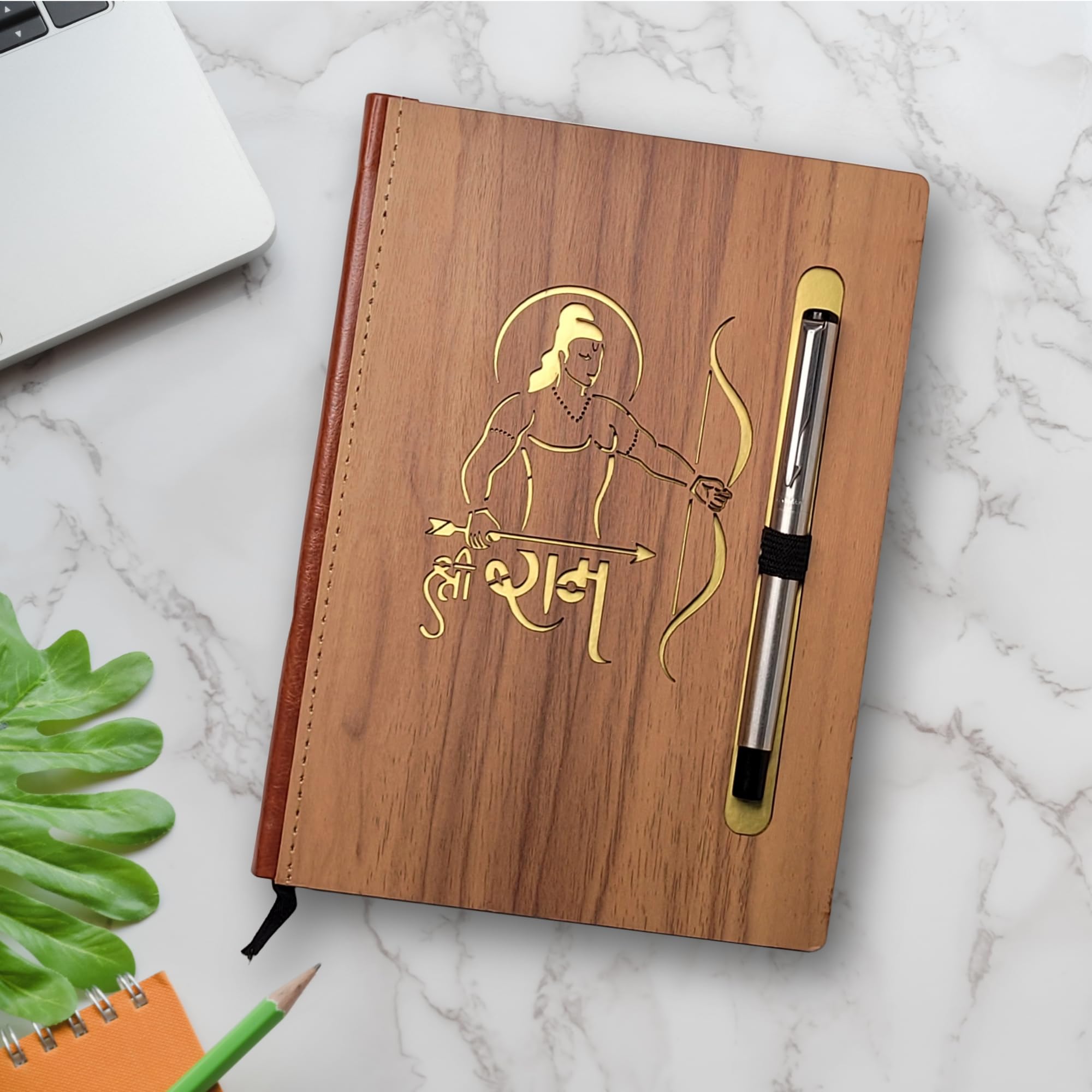 FONSIE Leather Journal for Women - 200 Page Lined Notebook with Pen Holder, Wooden Bookmark & Vintage Cover - 5.9