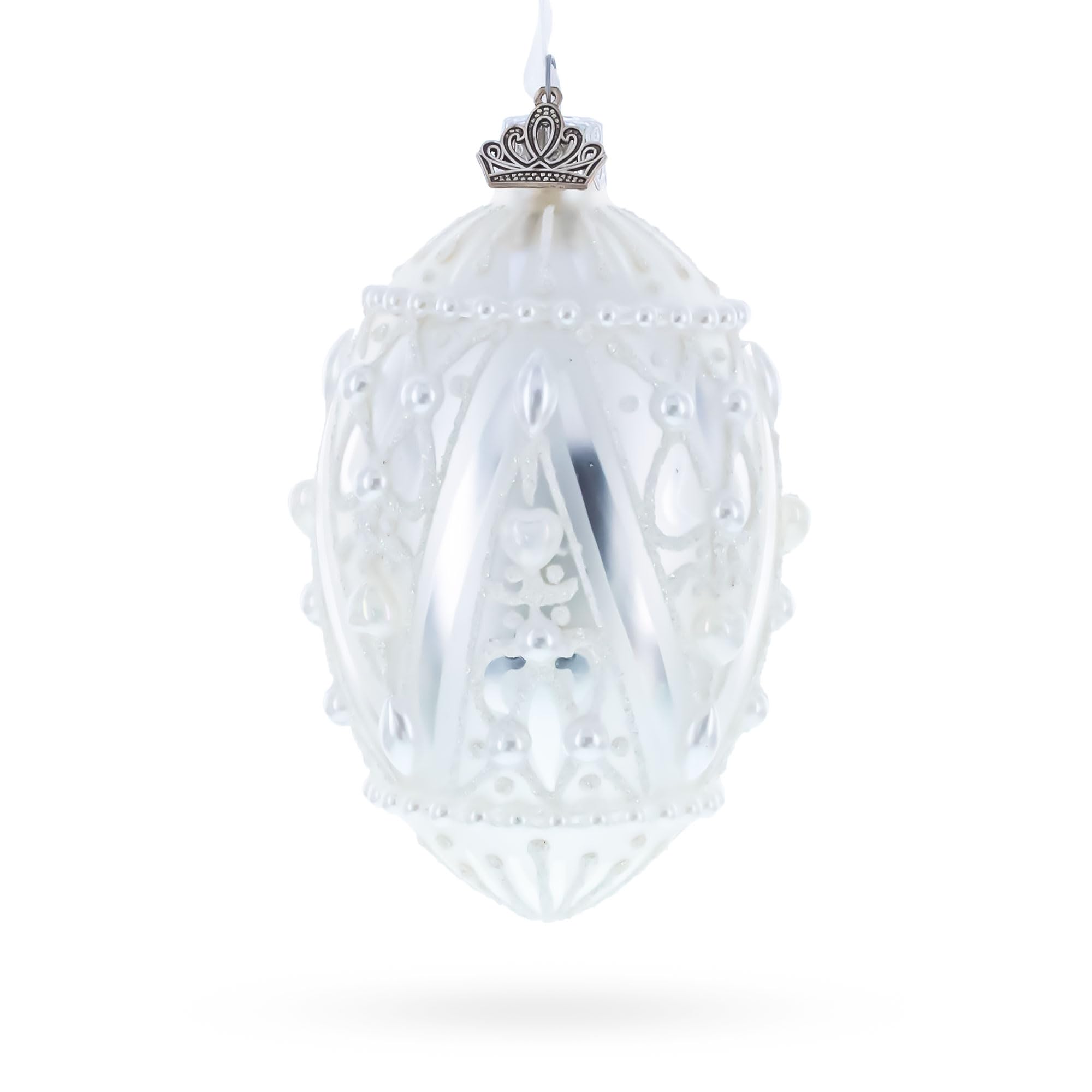 4 Inch White Glass Pearlized Drops Christmas Ornament - Elegant Holiday Tree Decor for Xmas, Winter, Wedding & Home Decoration
