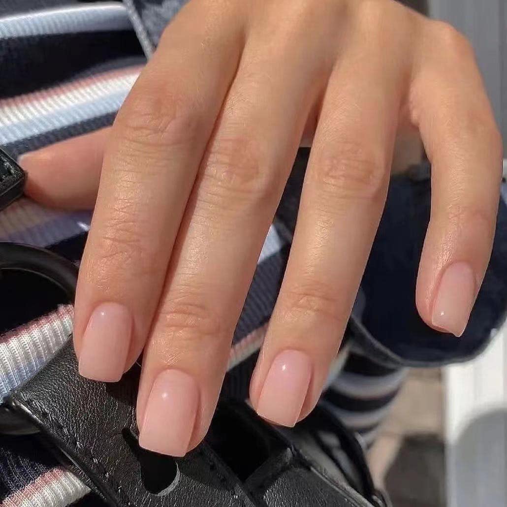 24pcs Nude Press on Nails - Square Glossy Short Fake Nails for Women & Girls | Easy DIY Artificial Nail Tips for Manicure | Perfect for Weddings, Parties & Daily Wear