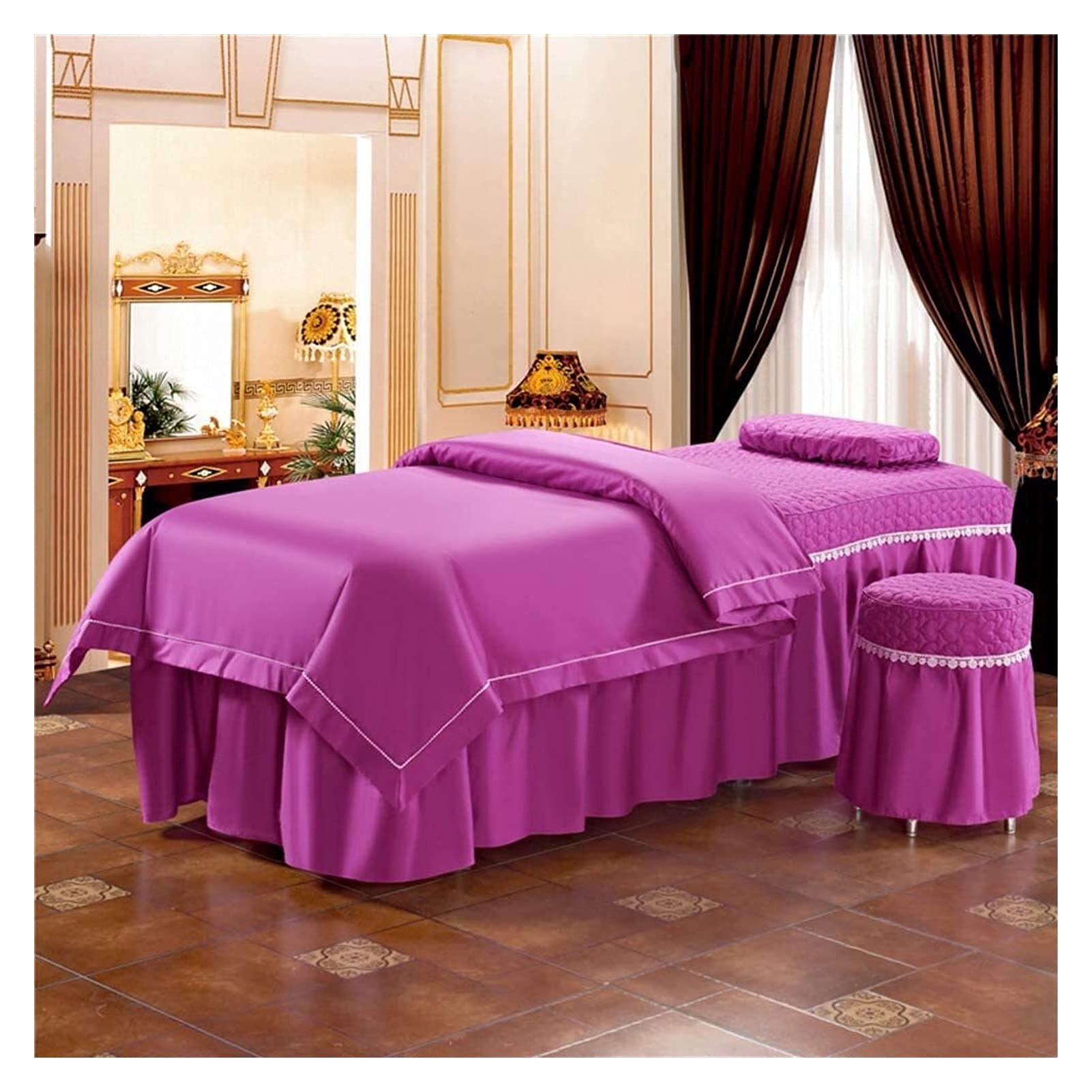 4-Piece Massage Table Skirt Set - Solid Color Bed Cover, Skin-Friendly Salon & Spa Table Linen (70x185cm/28x73inch) for Body Fumigation, Massage Therapy & Relaxation Treatments