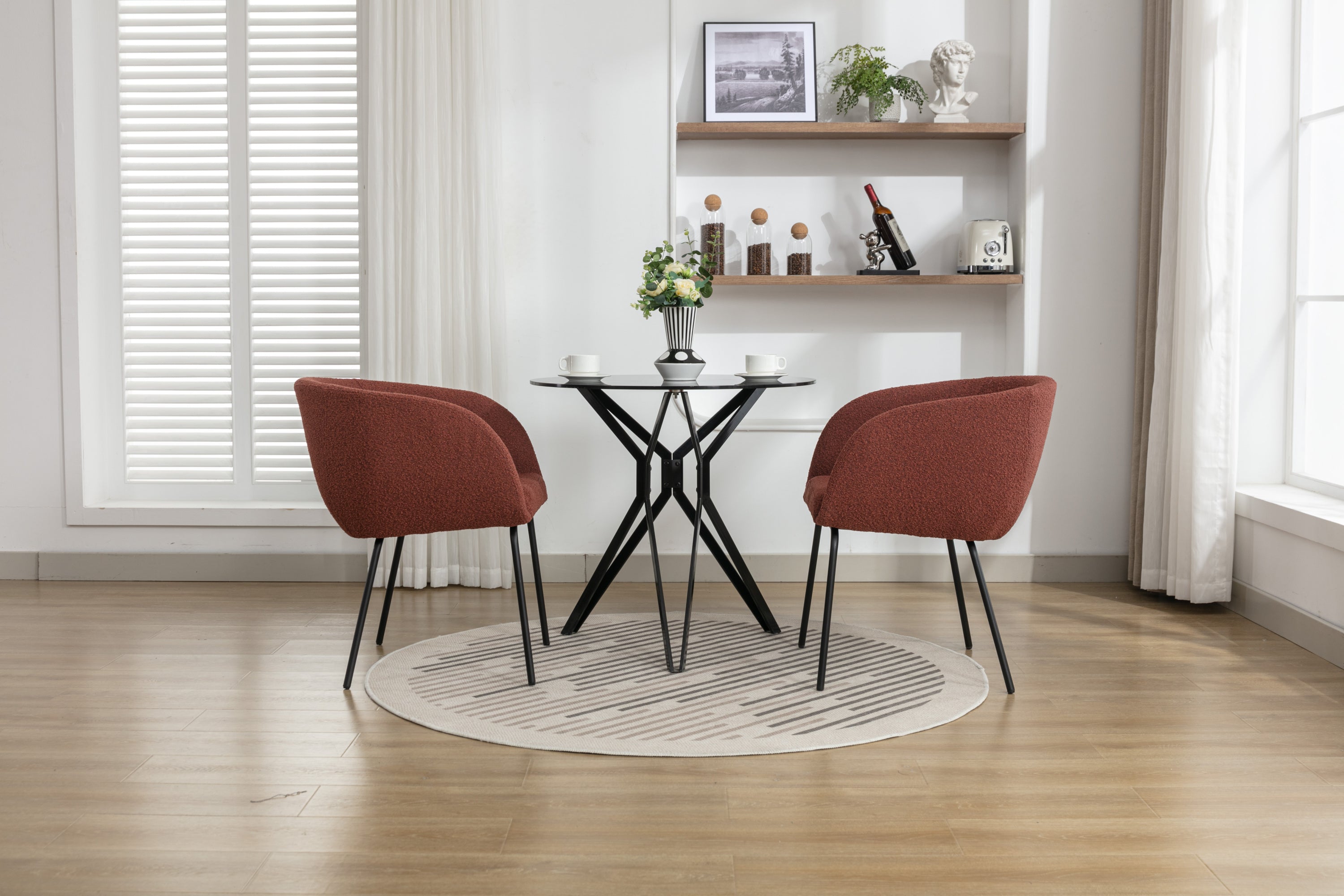 2 Pack Boucle Fabric Dining Chairs with Black Metal Legs - Wine Red | Modern Upholstered Side Chairs for Kitchen, Dining Room, or Office | Comfortable & Stylish Seating Solution