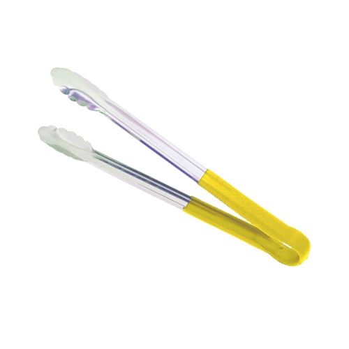 Non-Slip Coated Utility Tongs - 16 Inch Heat Resistant Kitchen Tongs for Grilling, Cooking, Serving - Bright Yellow Grip for Safe Food Handling