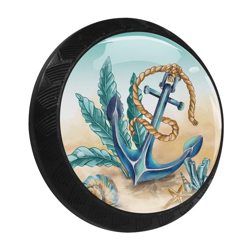 LORVIES 4 Pack Black Ocean Knobs - ABS Glass Drawer Pulls for Kitchen Cabinets & Bedroom Dressers (Sea Anchor Design)