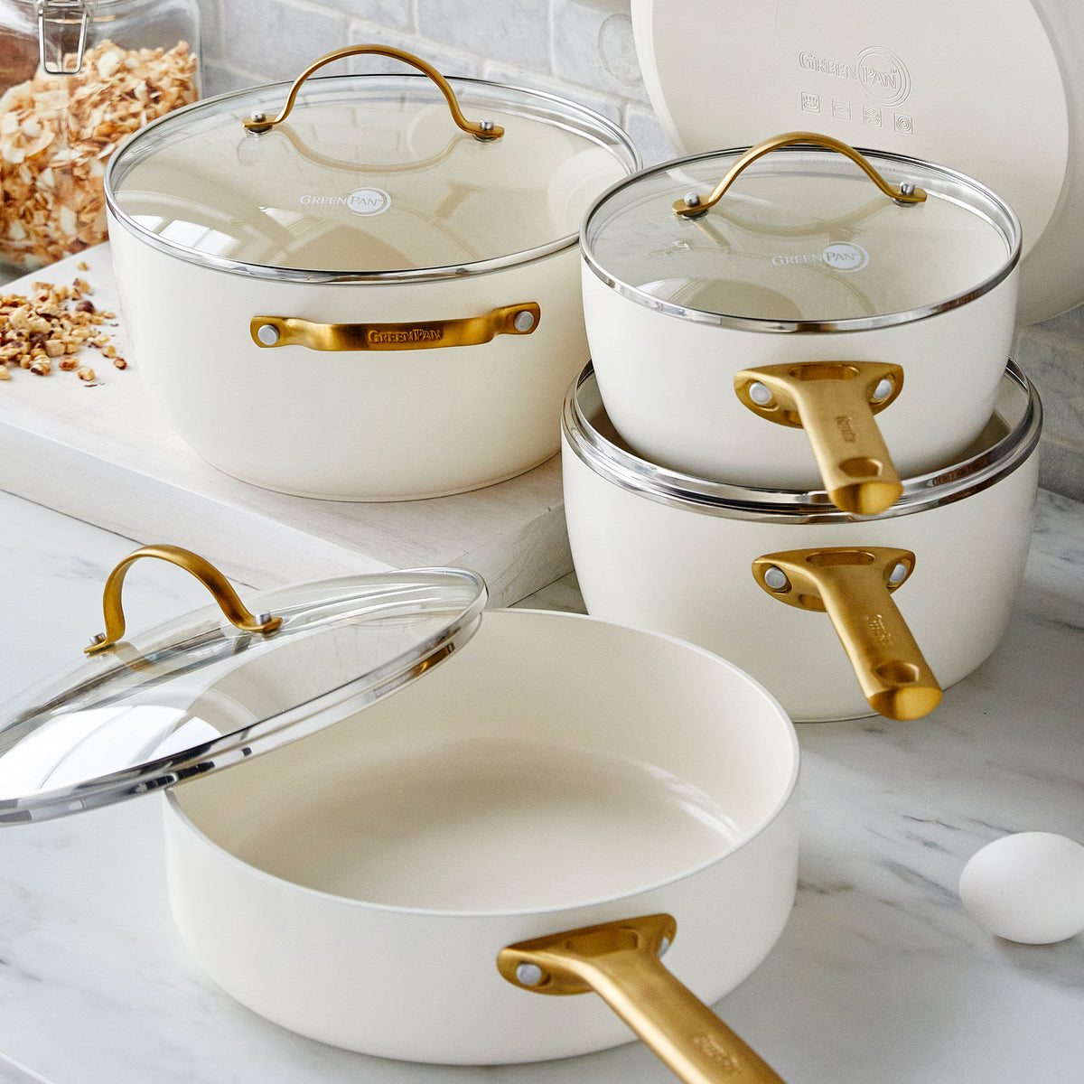 Premium Ceramic Nonstick 10-Piece Cookware Set - Scratch-Resistant & PFOA-Free, Cream Color | Perfect for Healthy Cooking, Frying, Baking & Everyday Meal Prep