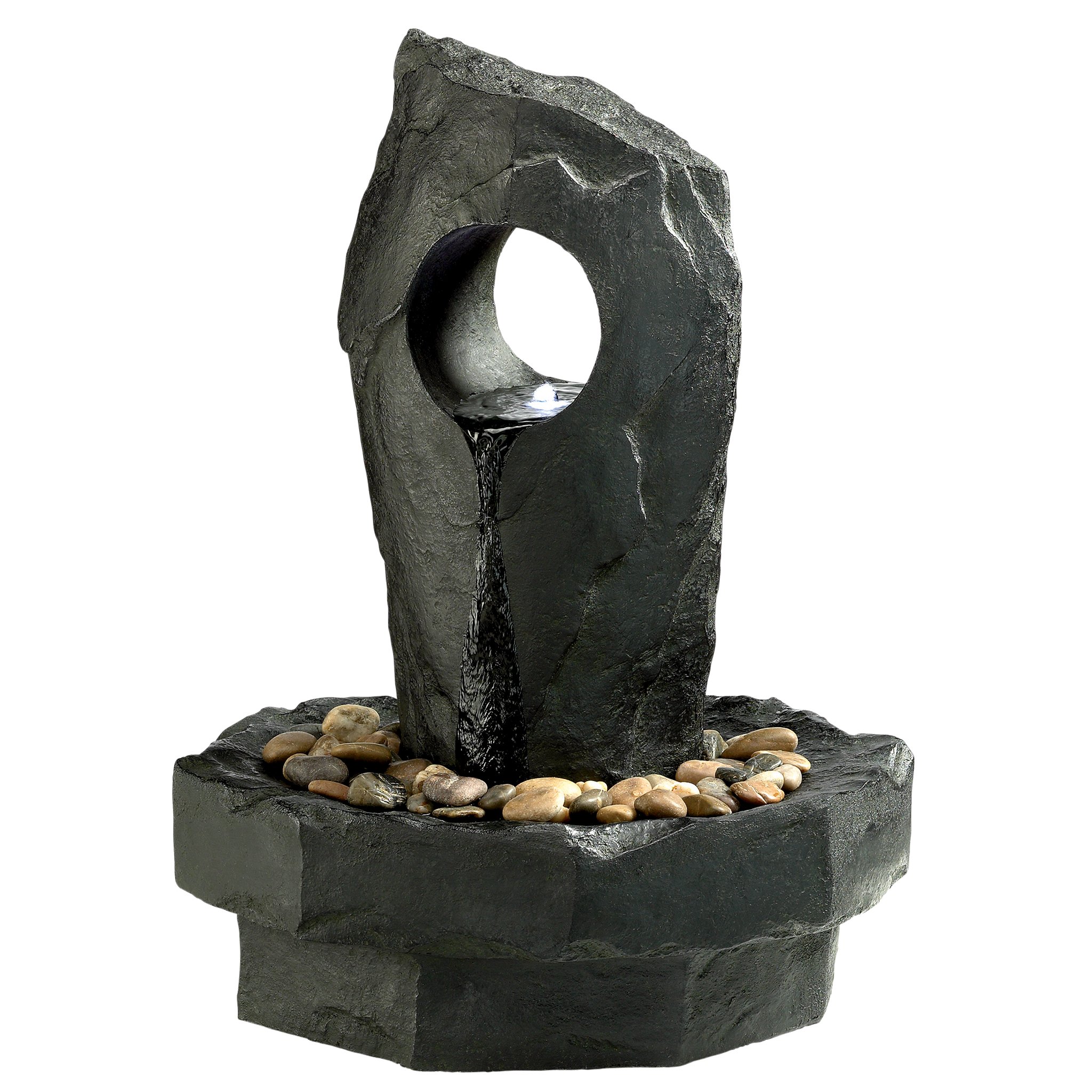 LED Water Fountain with Color Changing Lights - Gropius Infinity Garden Decor Fountain for Outdoor Patio, Yard, and Backyard - Relaxing Water Feature for Garden Decor, Meditation, and Stress Relief