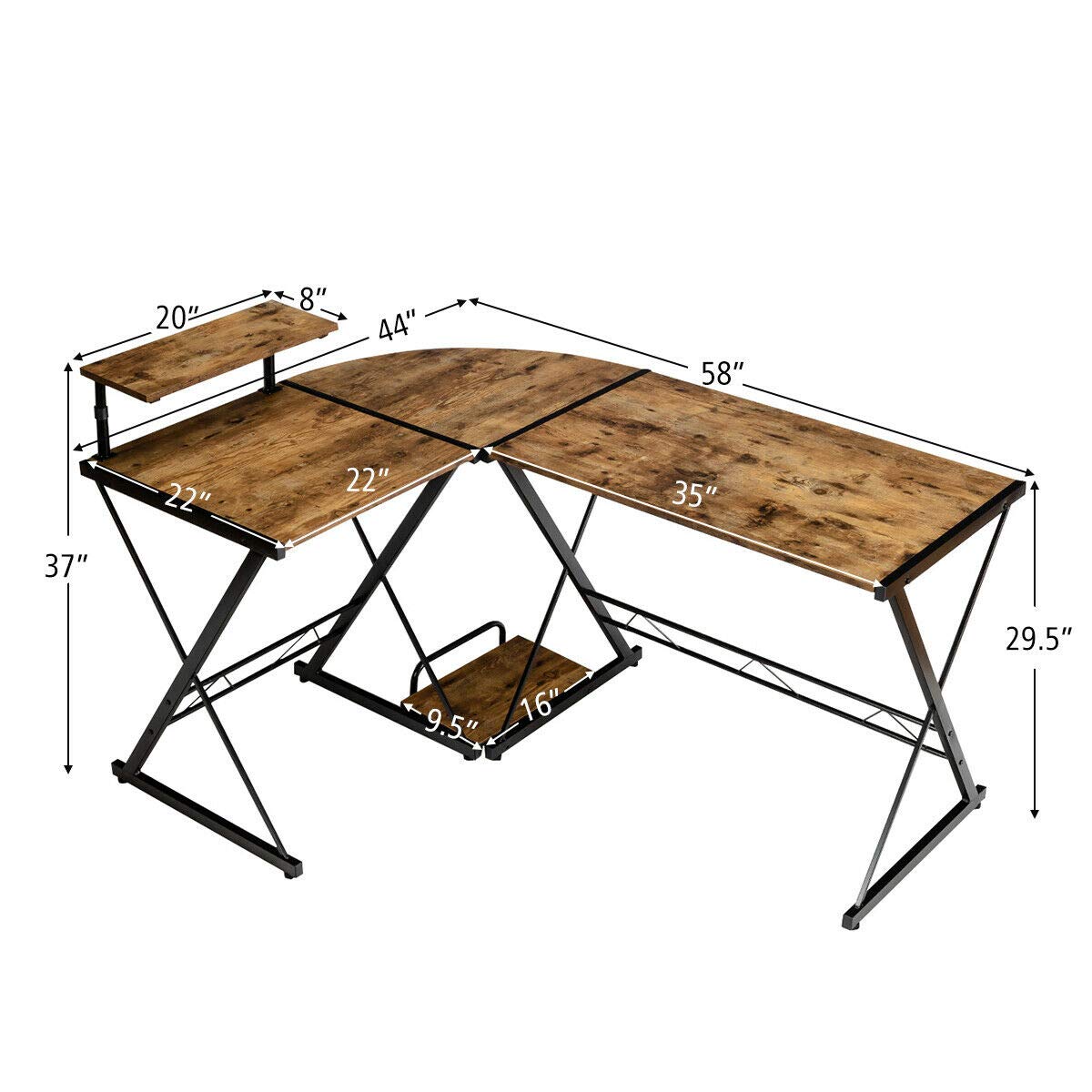 Modern L-Shaped Reversible Corner Desk with CPU Stand - Sturdy Multifunctional Home Office Computer Table, Detachable Design in Brown | Perfect for Small Spaces & Workstations