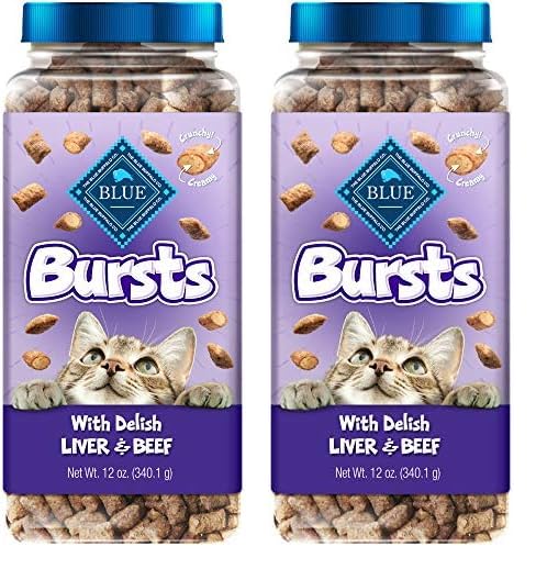 Blue Buffalo Bursts Crunchy Cat Treats - Chicken Liver & Beef Flavor - 12oz Tub (Pack of 2) | Healthy Snacks for Indoor & Outdoor Cats - Perfect for Training & Rewards