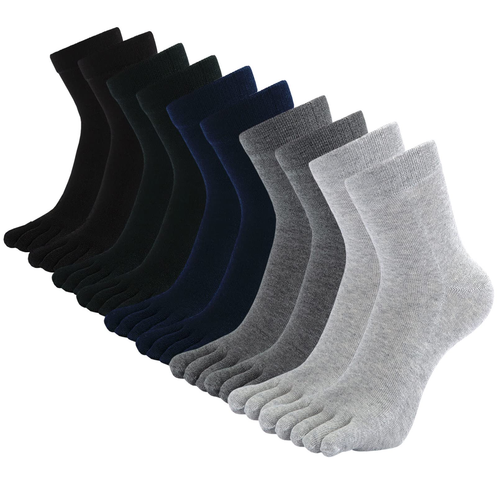 Men's Cotton Five Toe Socks - 5 Pairs Breathable Athletic Running Crew Socks for Sports, Yoga & Outdoor Activities