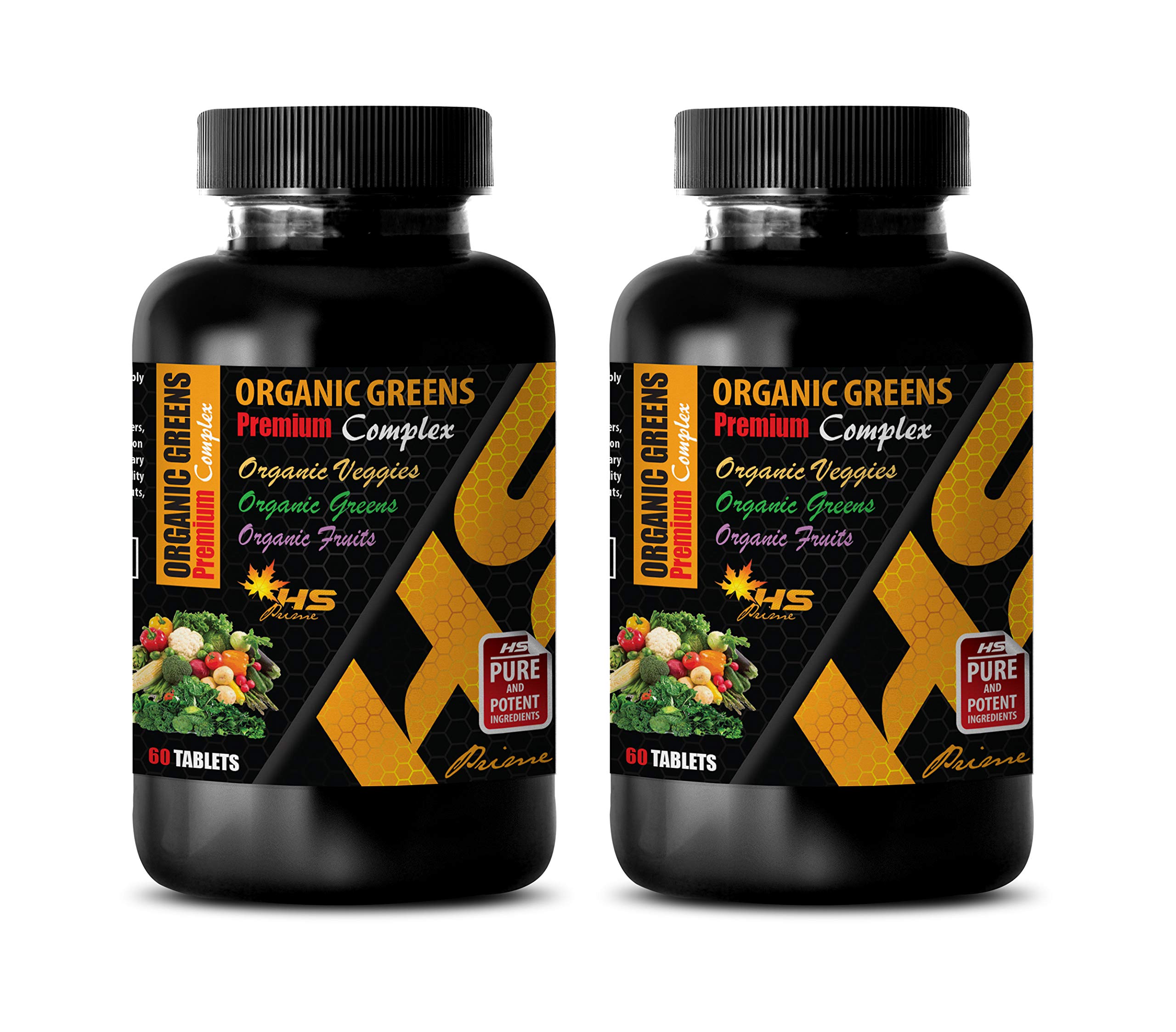 Organic Greens Supplement - Premium Superfood Complex with Strawberry Flavor - 120 Tablets (2 Bottles) - Boost Energy & Immunity for Active Lifestyles