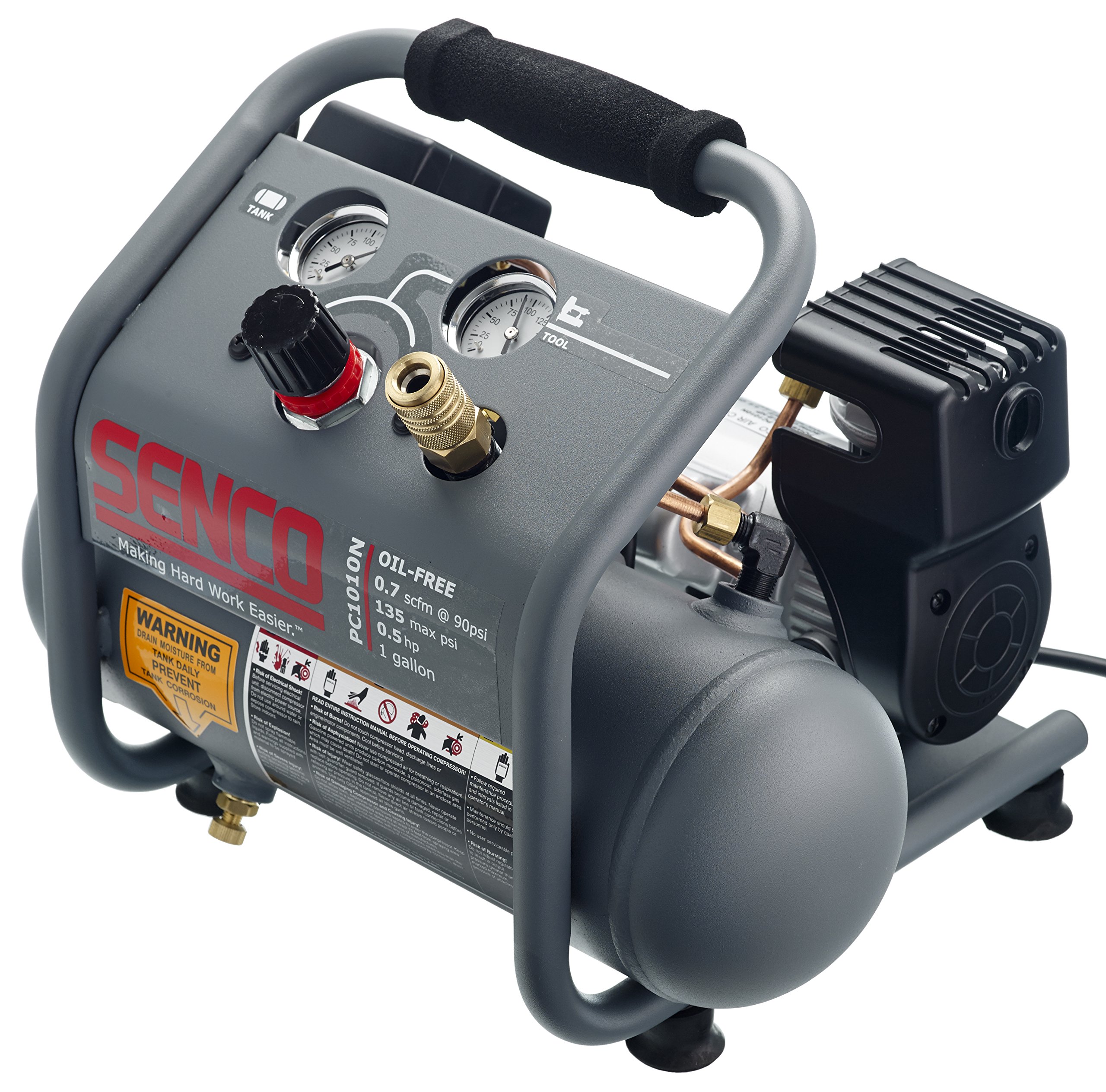 Senco PC1010N 1/2 HP Portable Finish & Trim Nail Gun - Lightweight Hot Dog Compressor for Woodworking & Carpentry | Perfect for Baseboards, Crown Molding & DIY Home Projects (Grey)